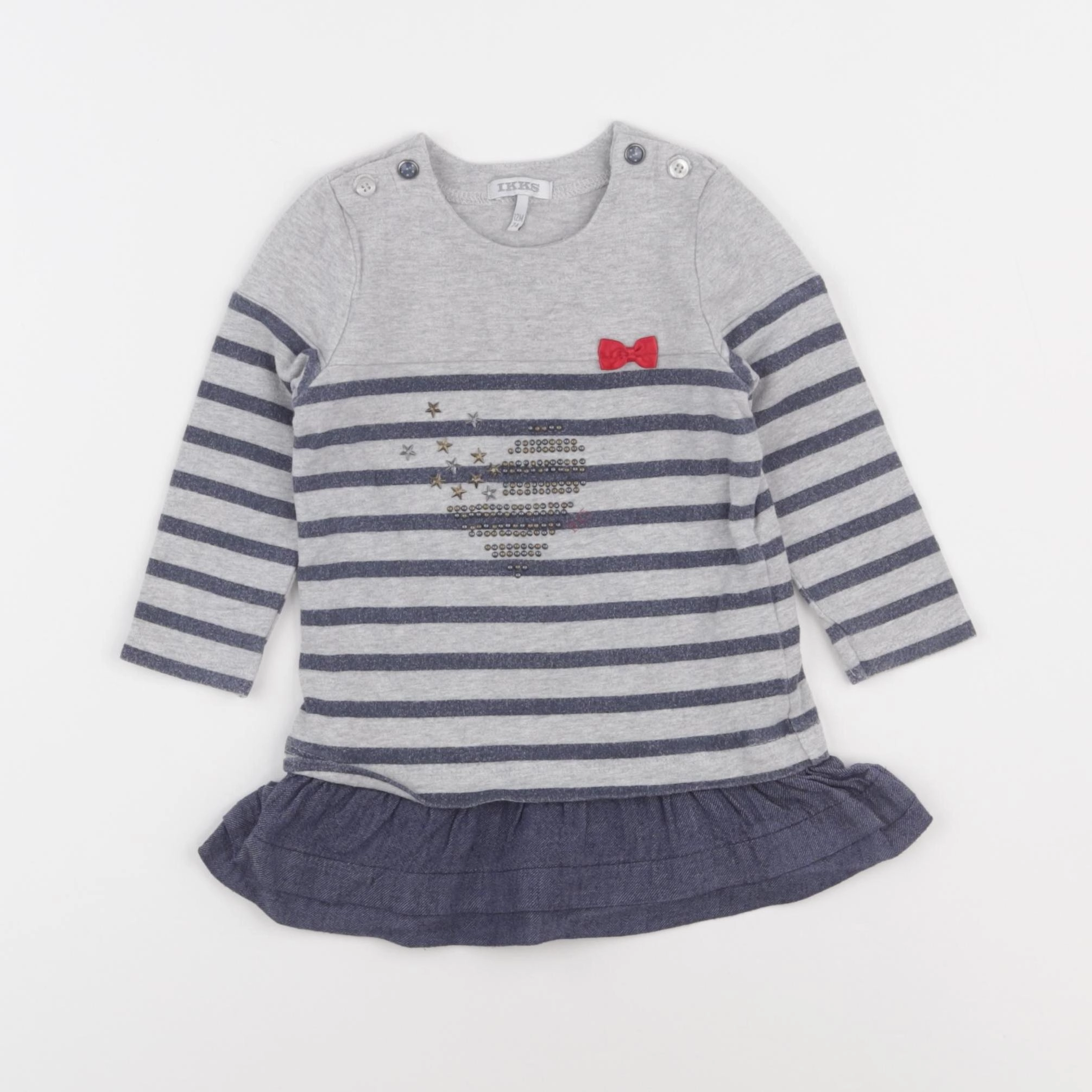 IKKS - robe bleu, gris - 12 mois