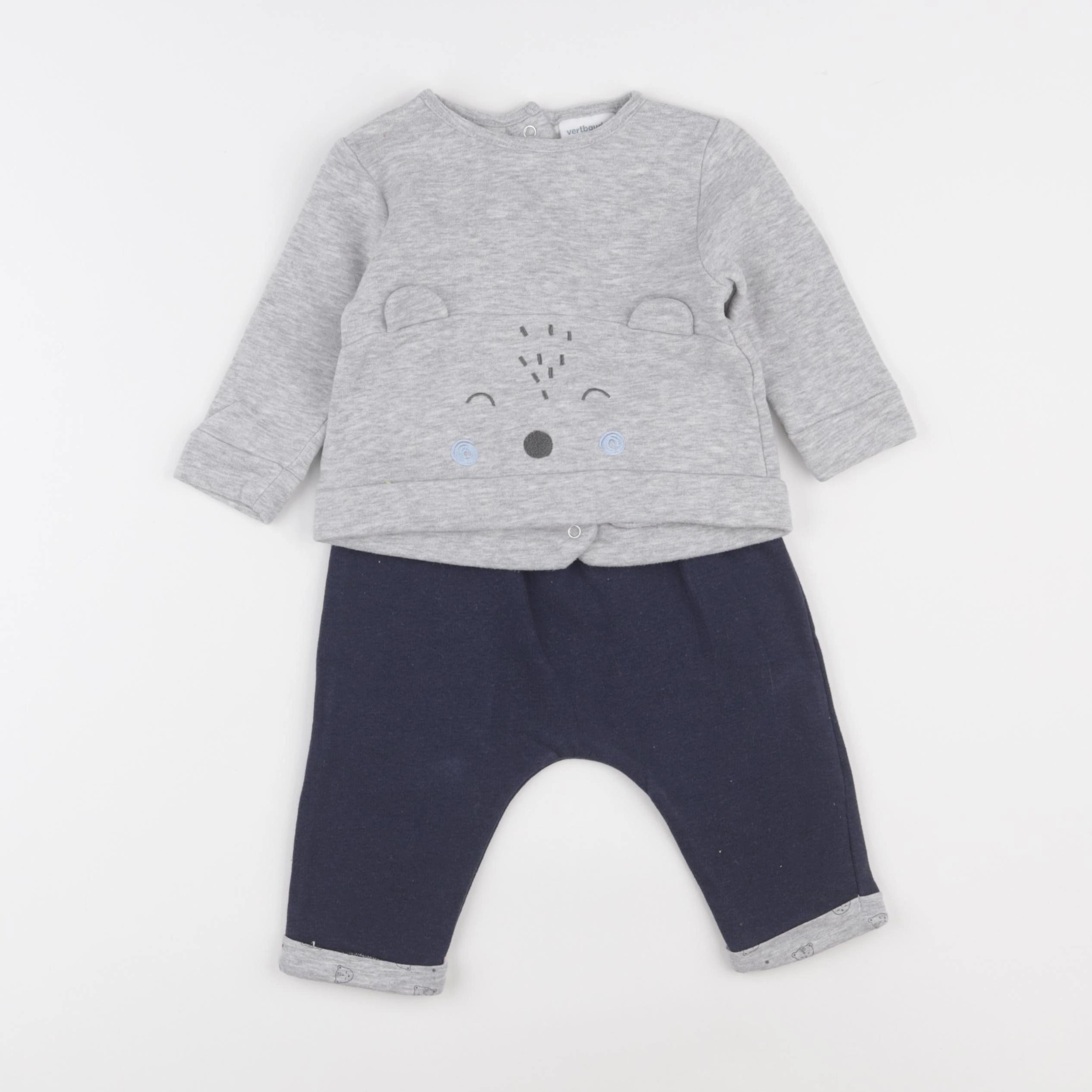 Vertbaudet - ensemble bleu, gris - 3/6 mois