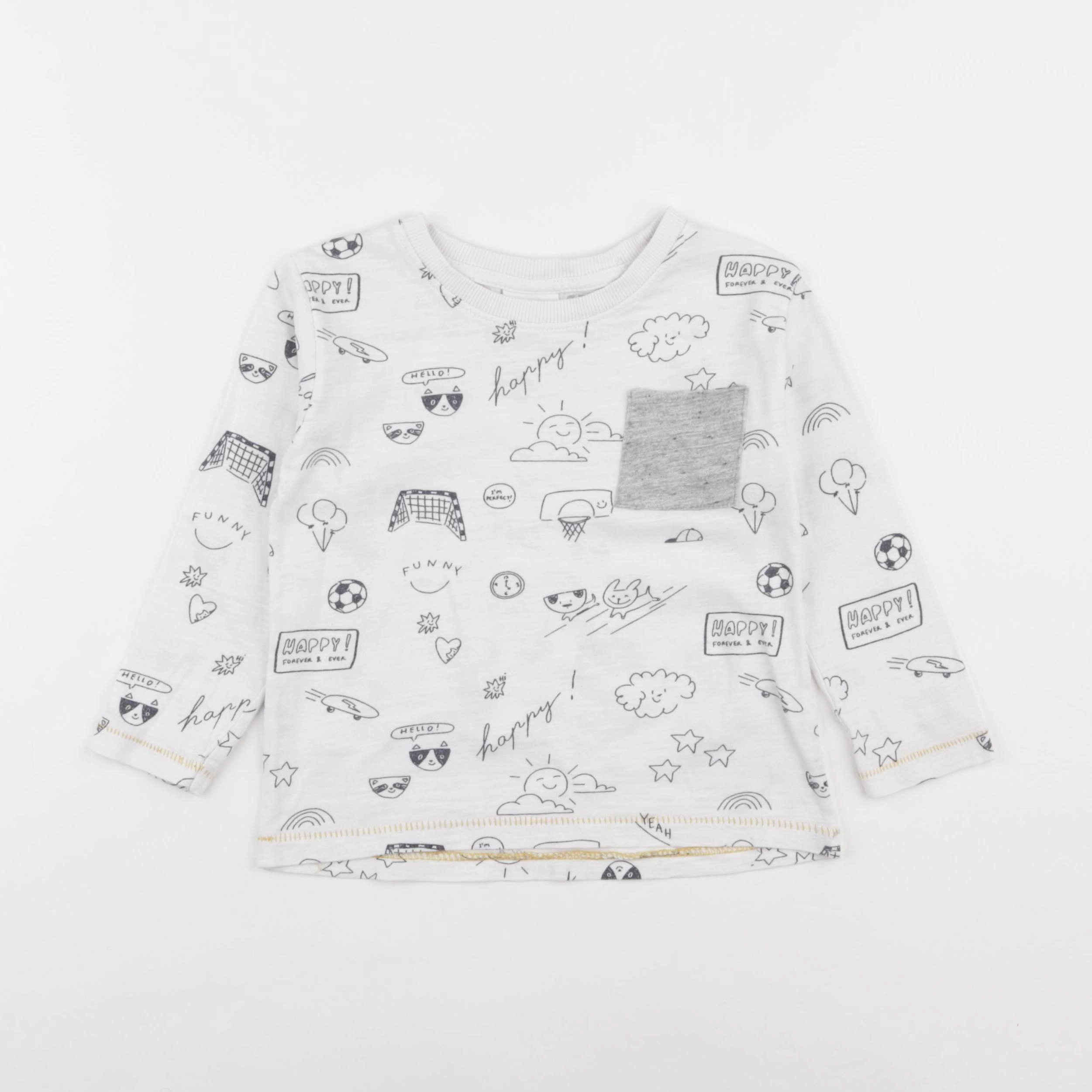Zara - tee-shirt blanc, gris - 2/3 ans