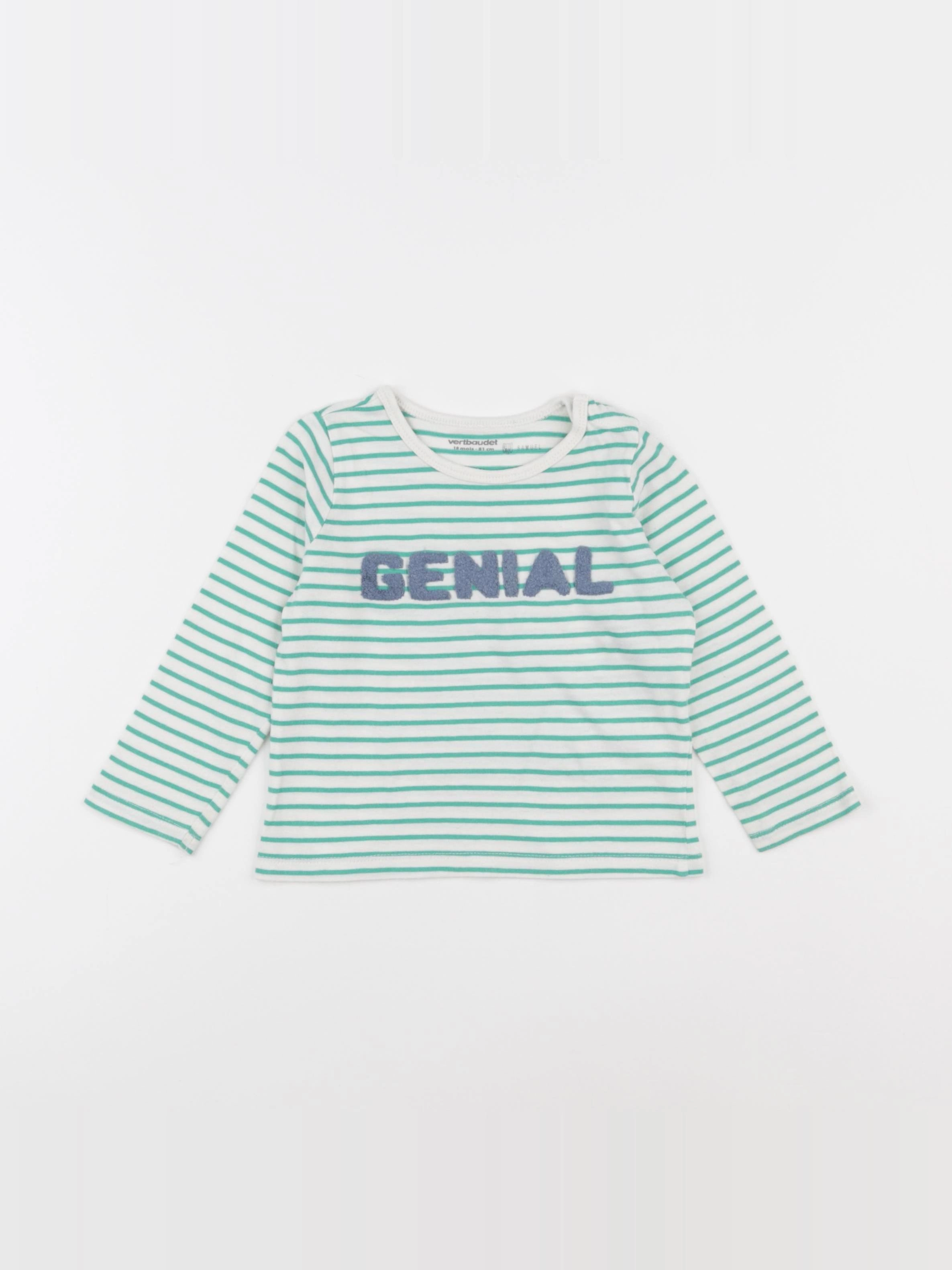 Vertbaudet - tee-shirt blanc, vert - 18 mois