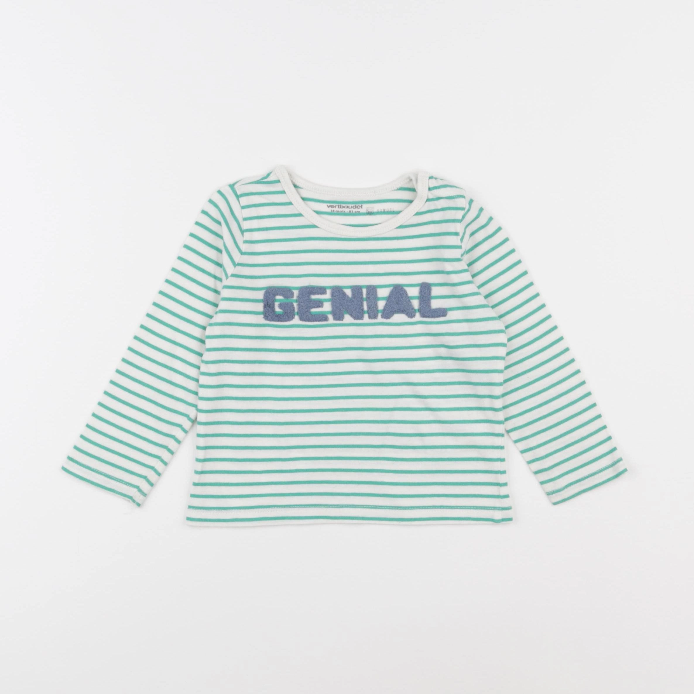 Vertbaudet - tee-shirt blanc, vert - 18 mois