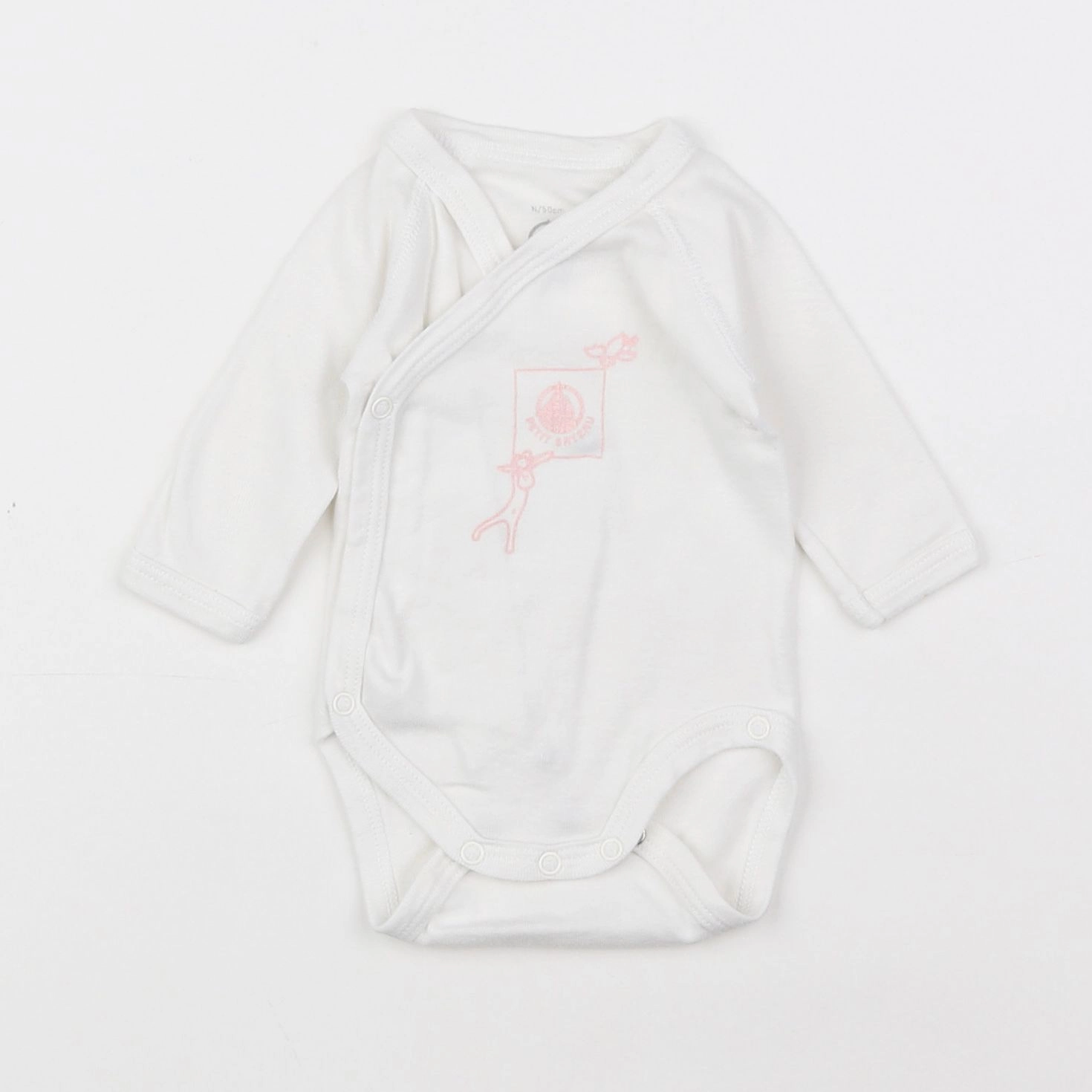 Petit Bateau - body blanc, rose - 0 mois