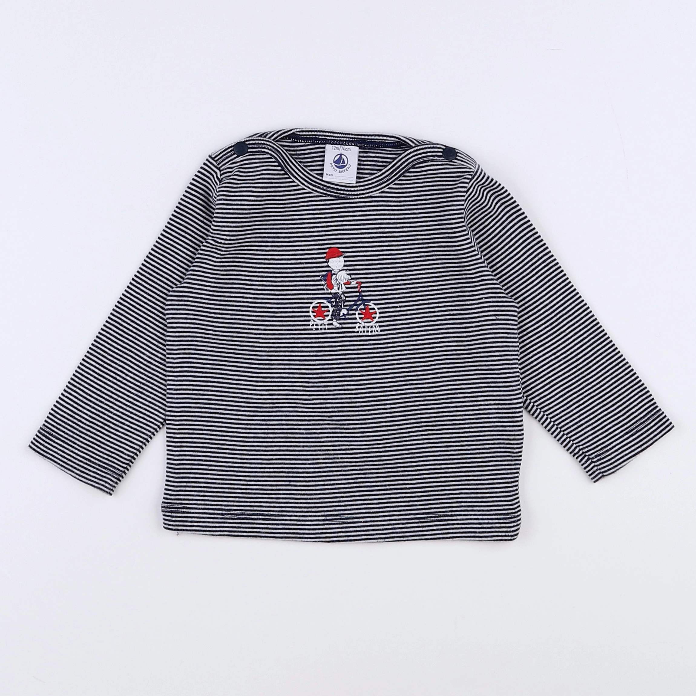 Petit Bateau - tee-shirt blanc, bleu - 12 mois
