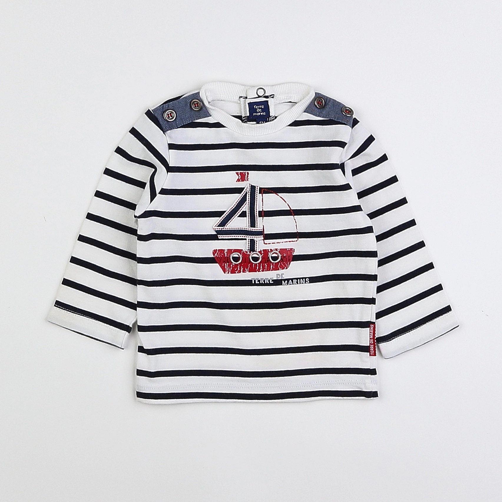 Terre de marins - tee-shirt bleu, blanc - 6 mois