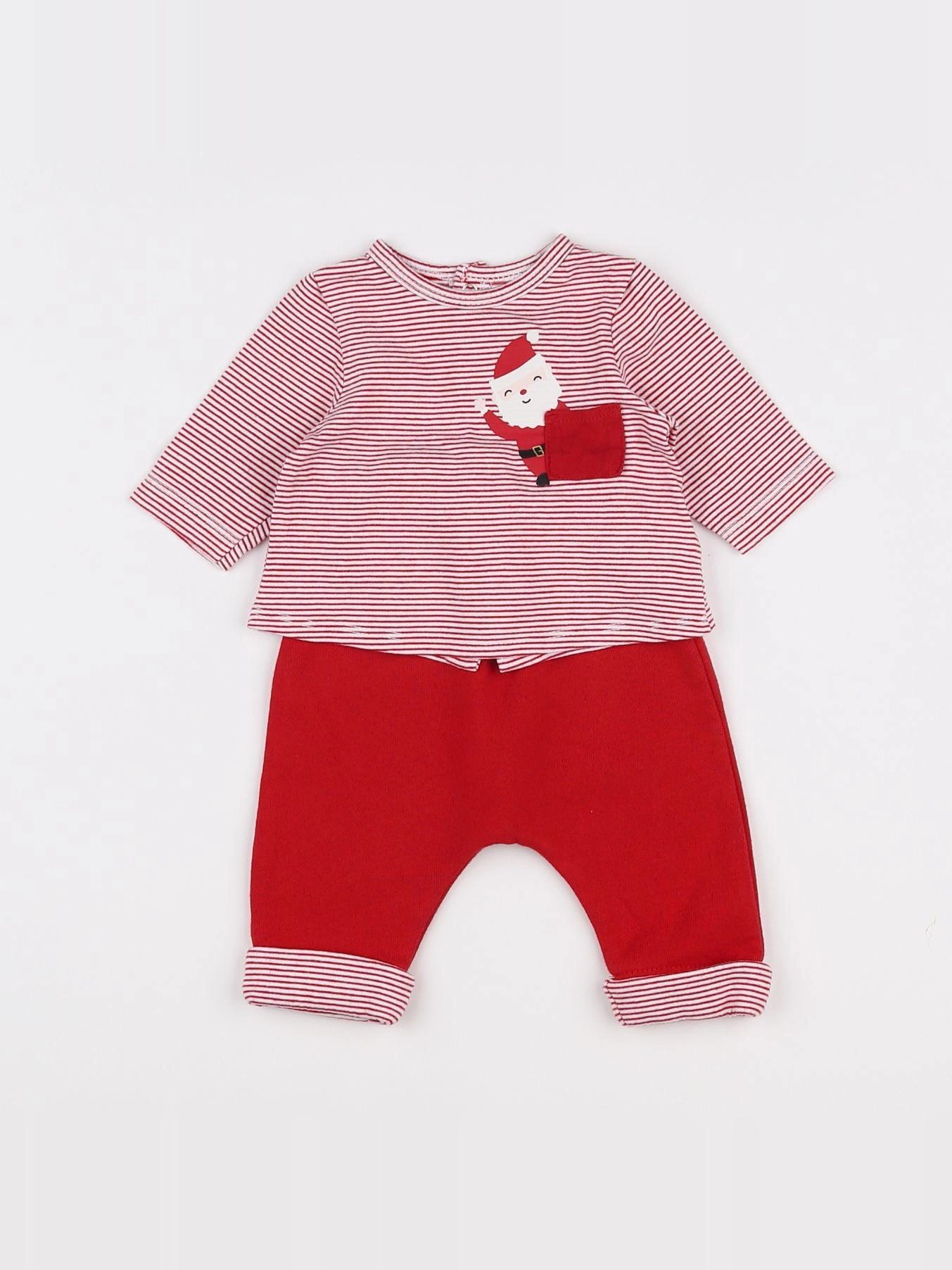 Vertbaudet - ensemble rouge, blanc - 1 mois