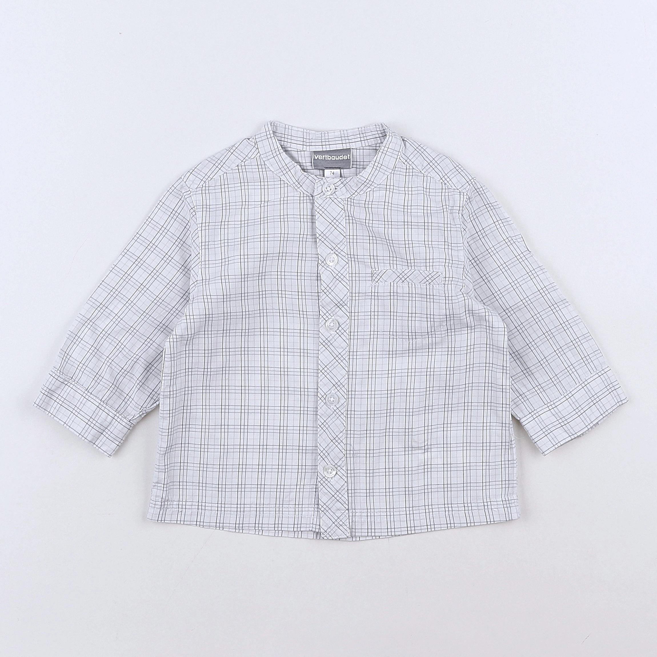 Vertbaudet - chemise blanc, gris - 12 mois