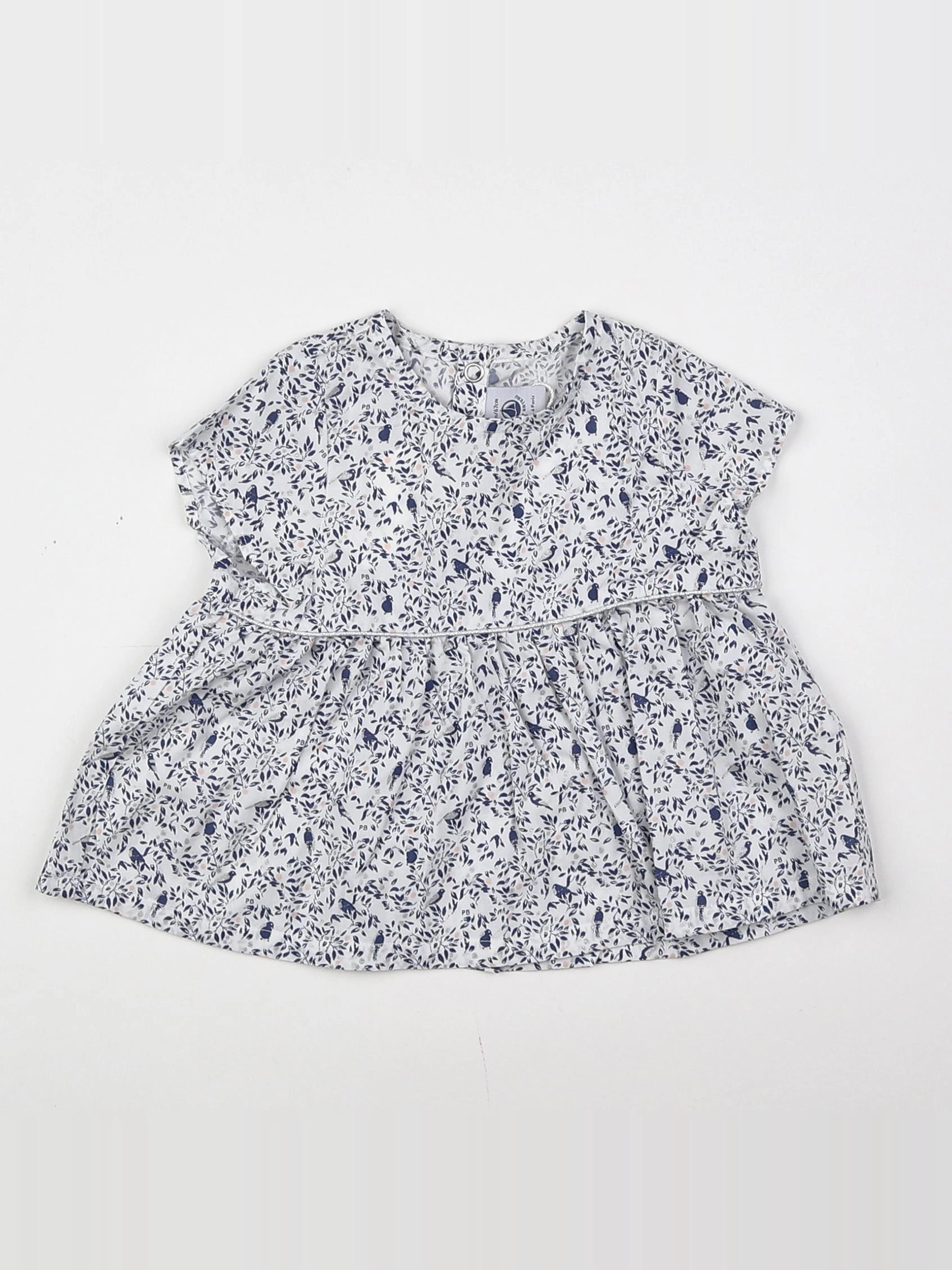 Petit Bateau - blouse blanc, bleu, argent (état neuf) - 6 mois