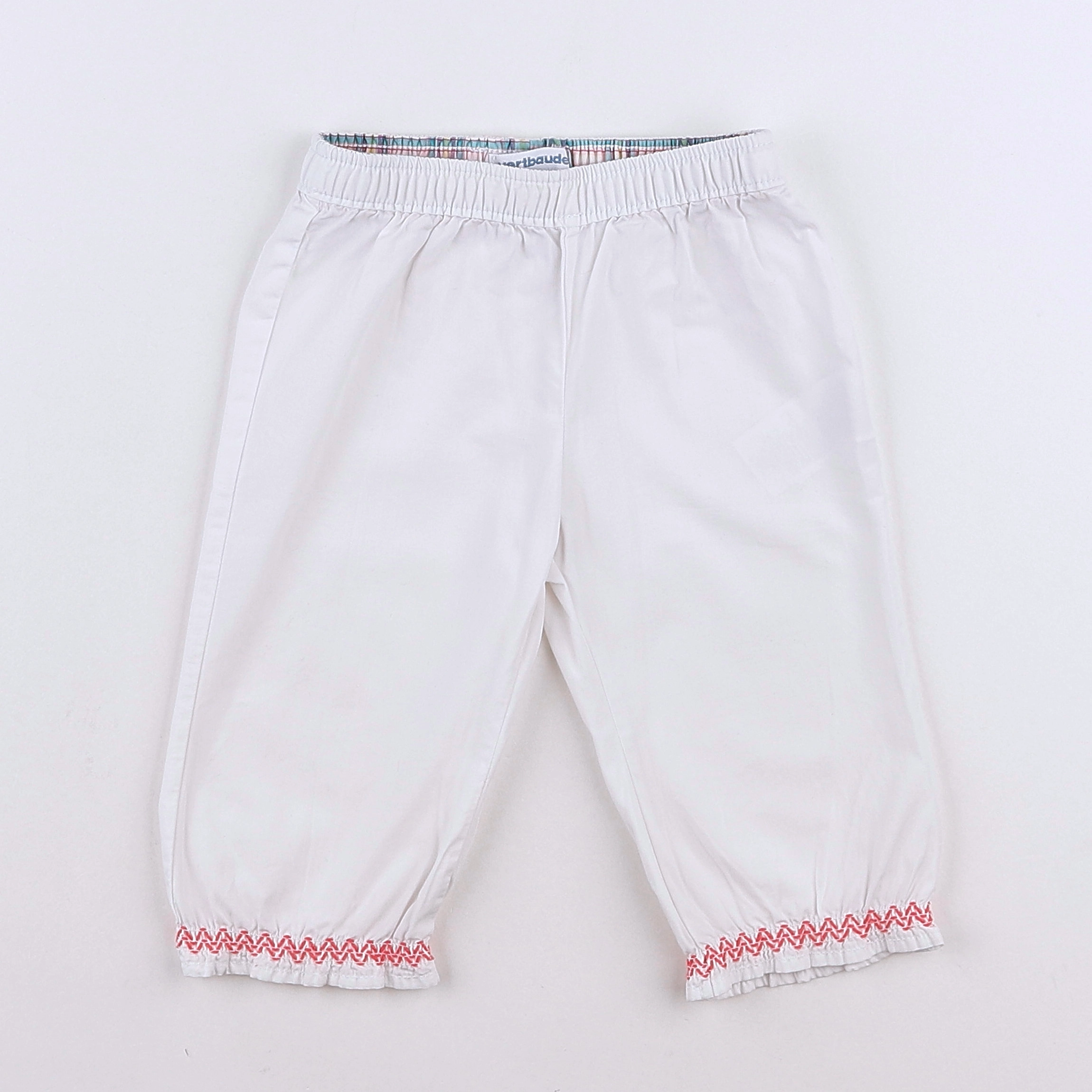 Vertbaudet - pantalon blanc, rose - 12 mois