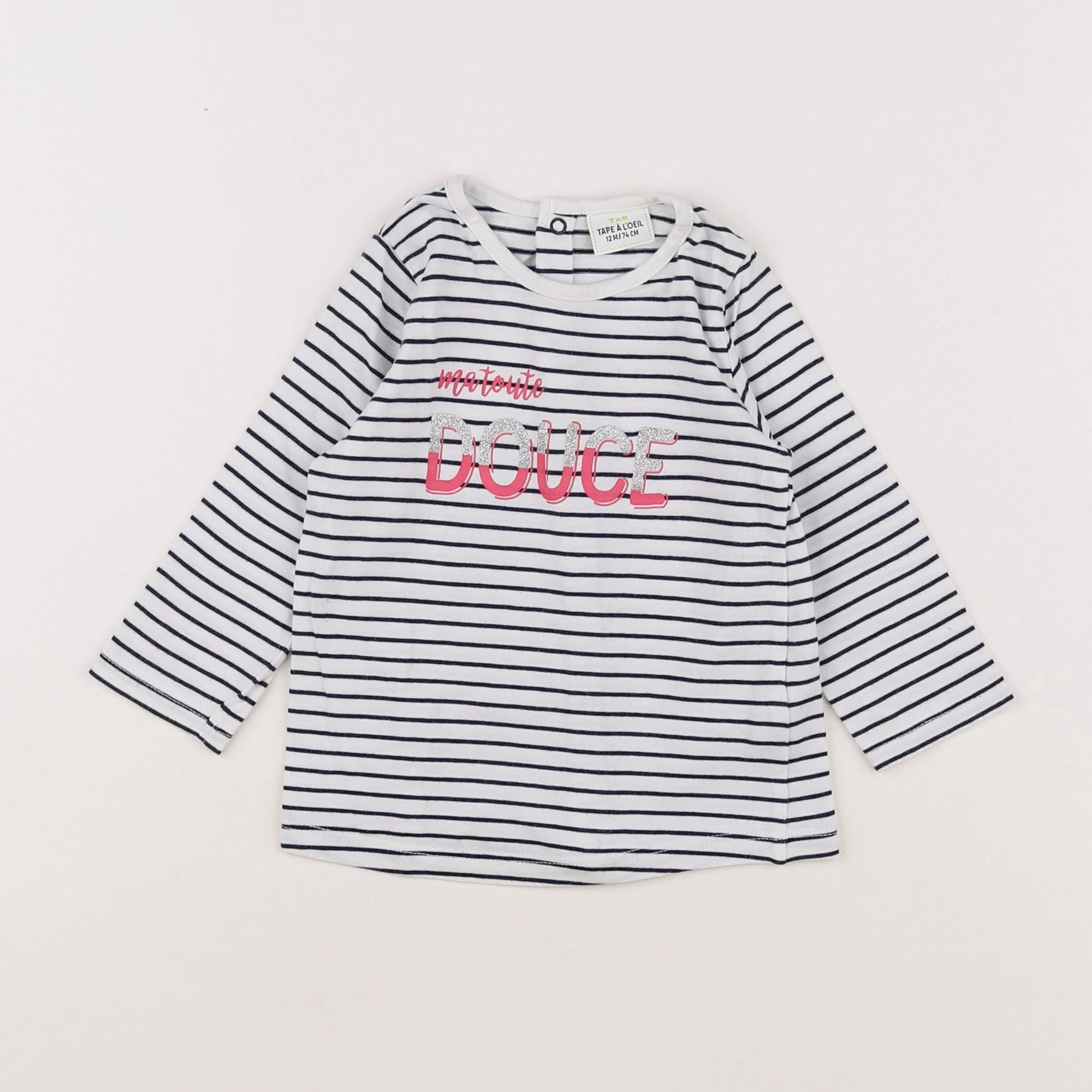 Tape à l'oeil - tee-shirt blanc, bleu - 12 mois