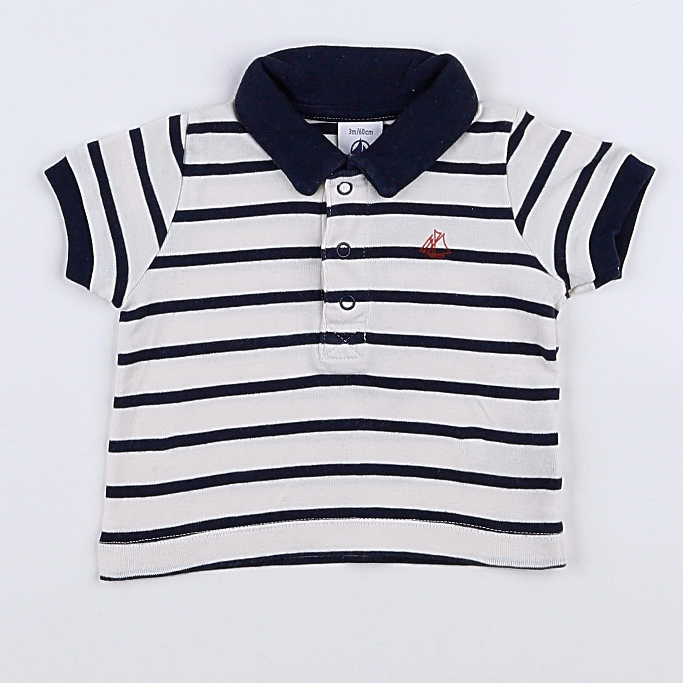 Petit Bateau - polo blanc, bleu - 3 mois