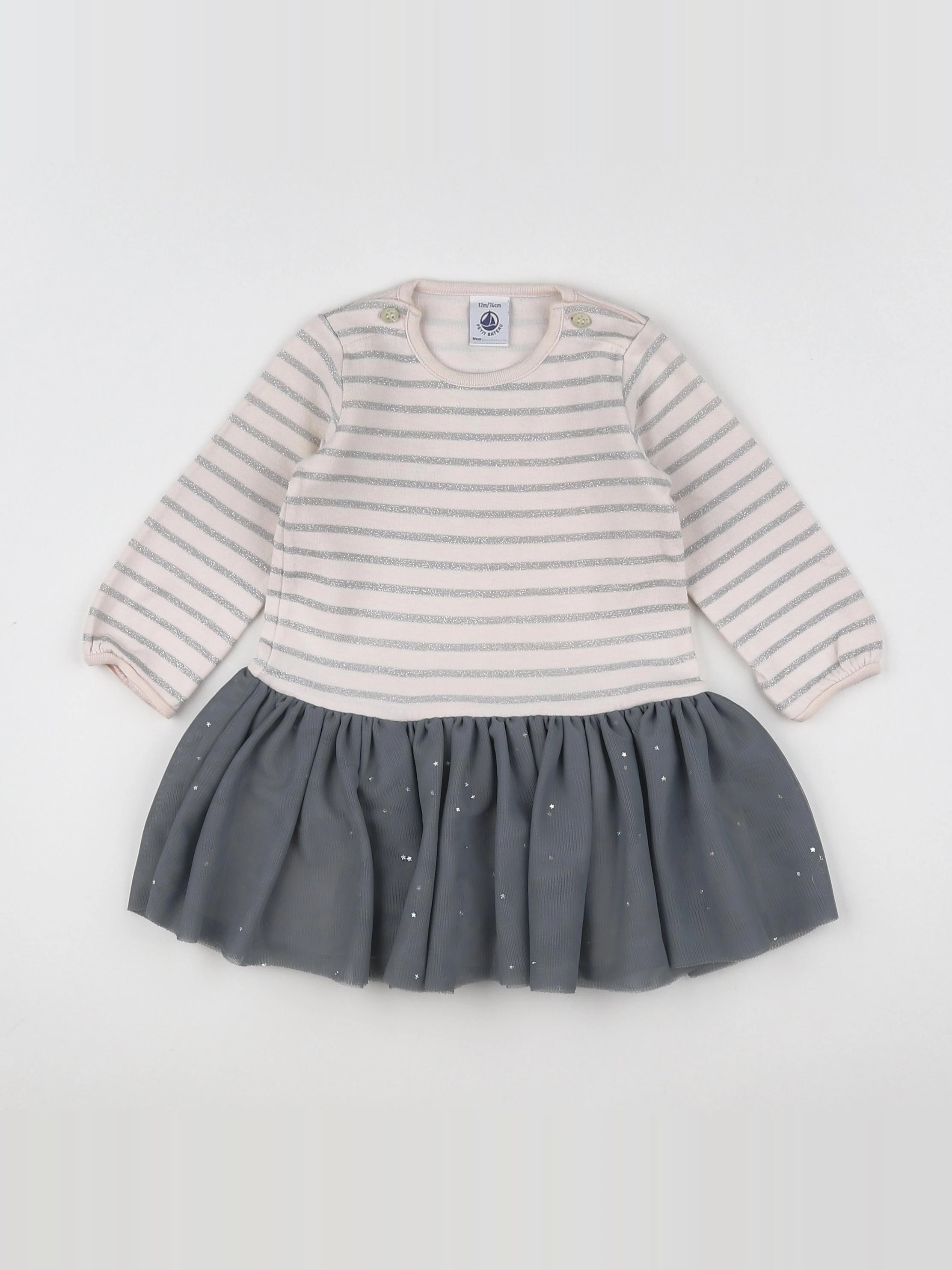 Petit Bateau - robe beige, gris - 12 mois