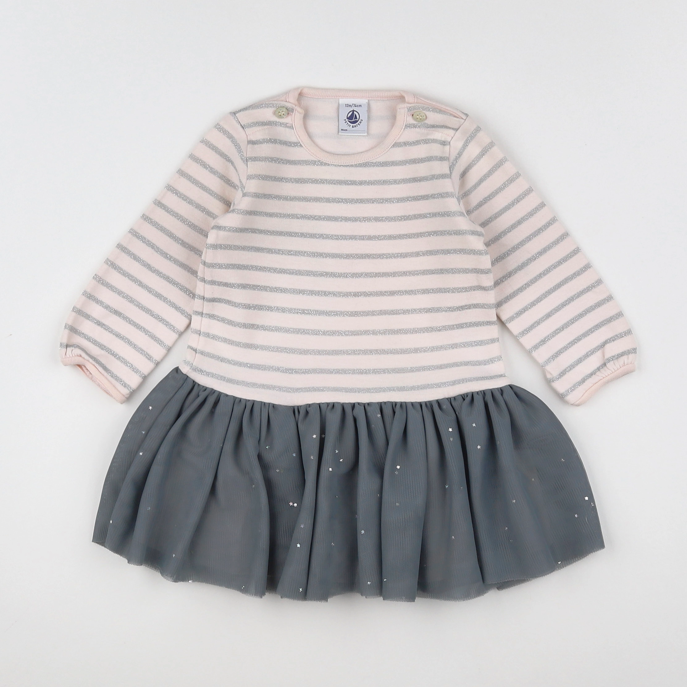 Petit Bateau - robe beige, gris - 12 mois