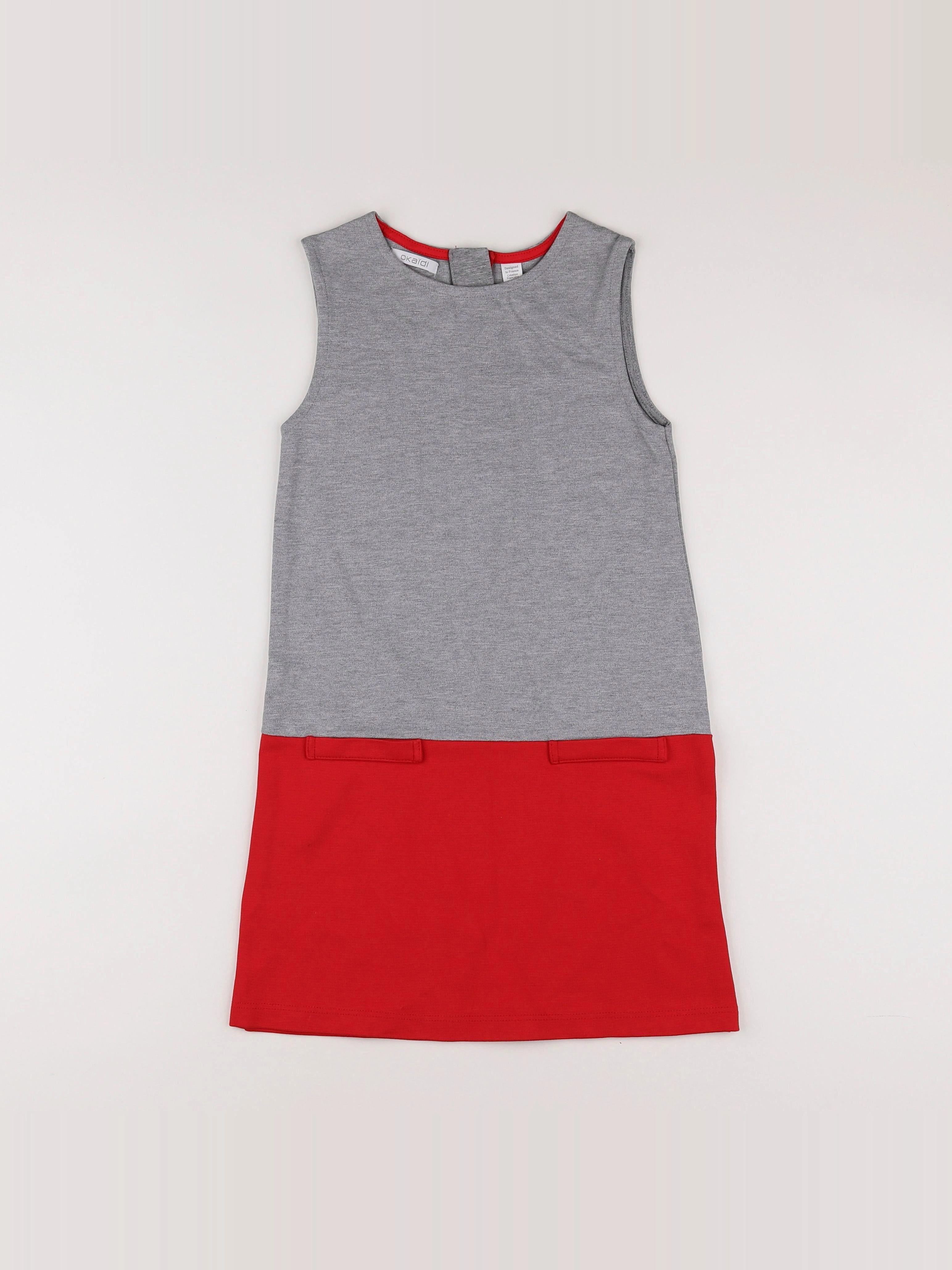 Okaidi - robe gris, rouge - 8 ans