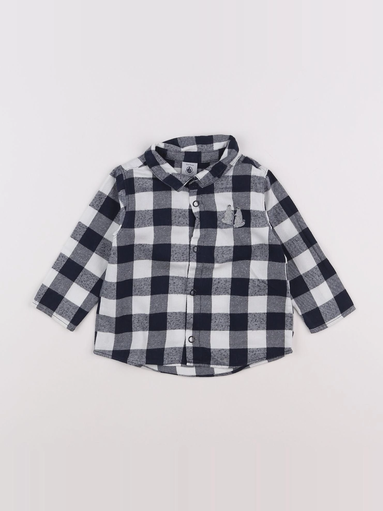 Petit Bateau - chemise bleu - 12 mois