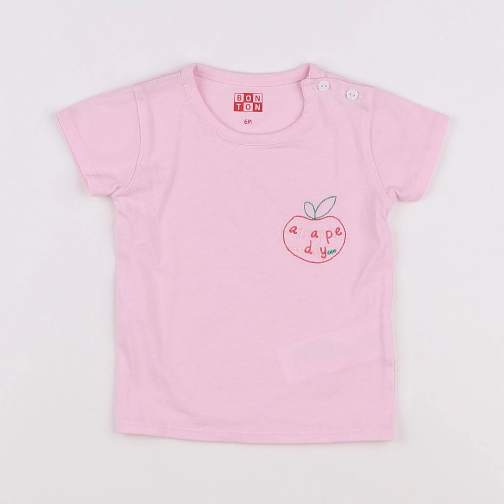 Bonton - tee-shirt rose - 6 mois