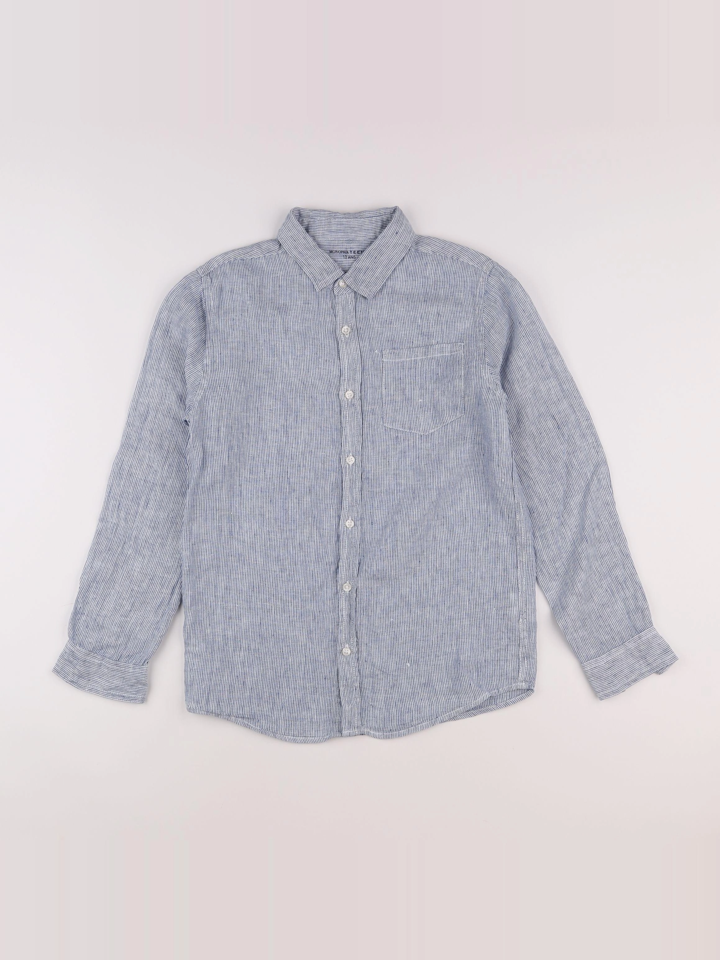 Monoprix - chemise blanc, bleu - 12 ans