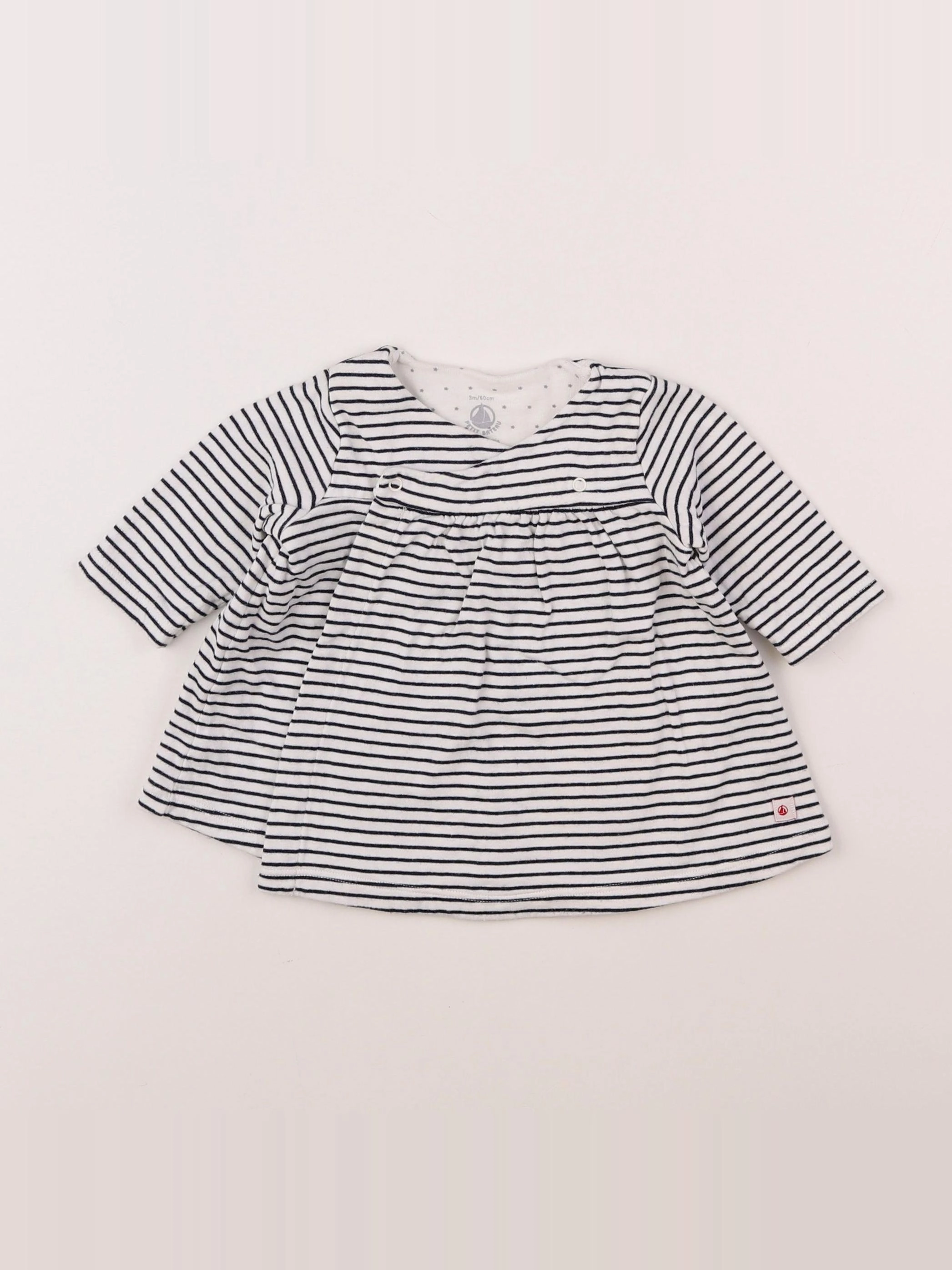 Petit Bateau - robe blanc, bleu - 3 mois