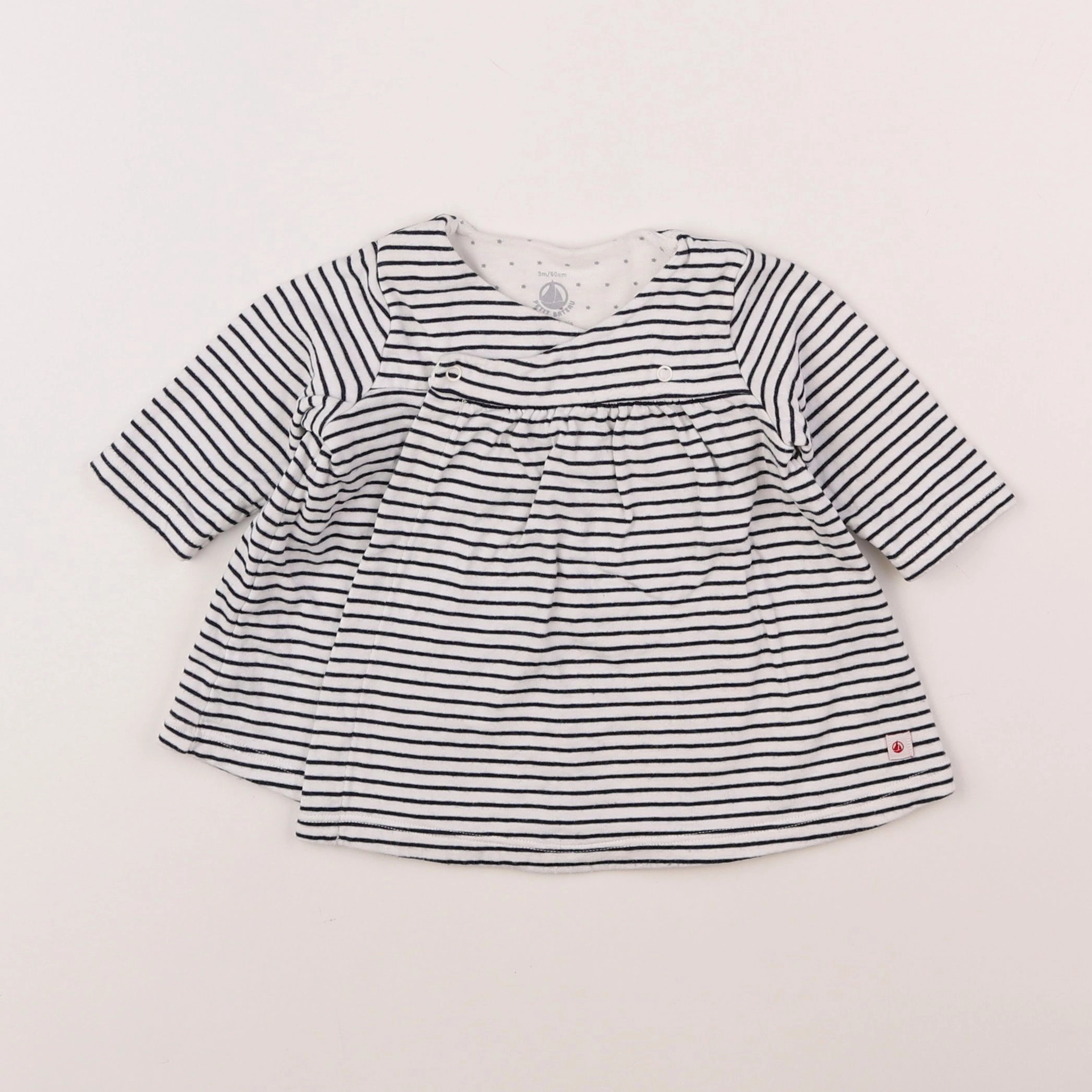 Petit Bateau - robe blanc, bleu - 3 mois