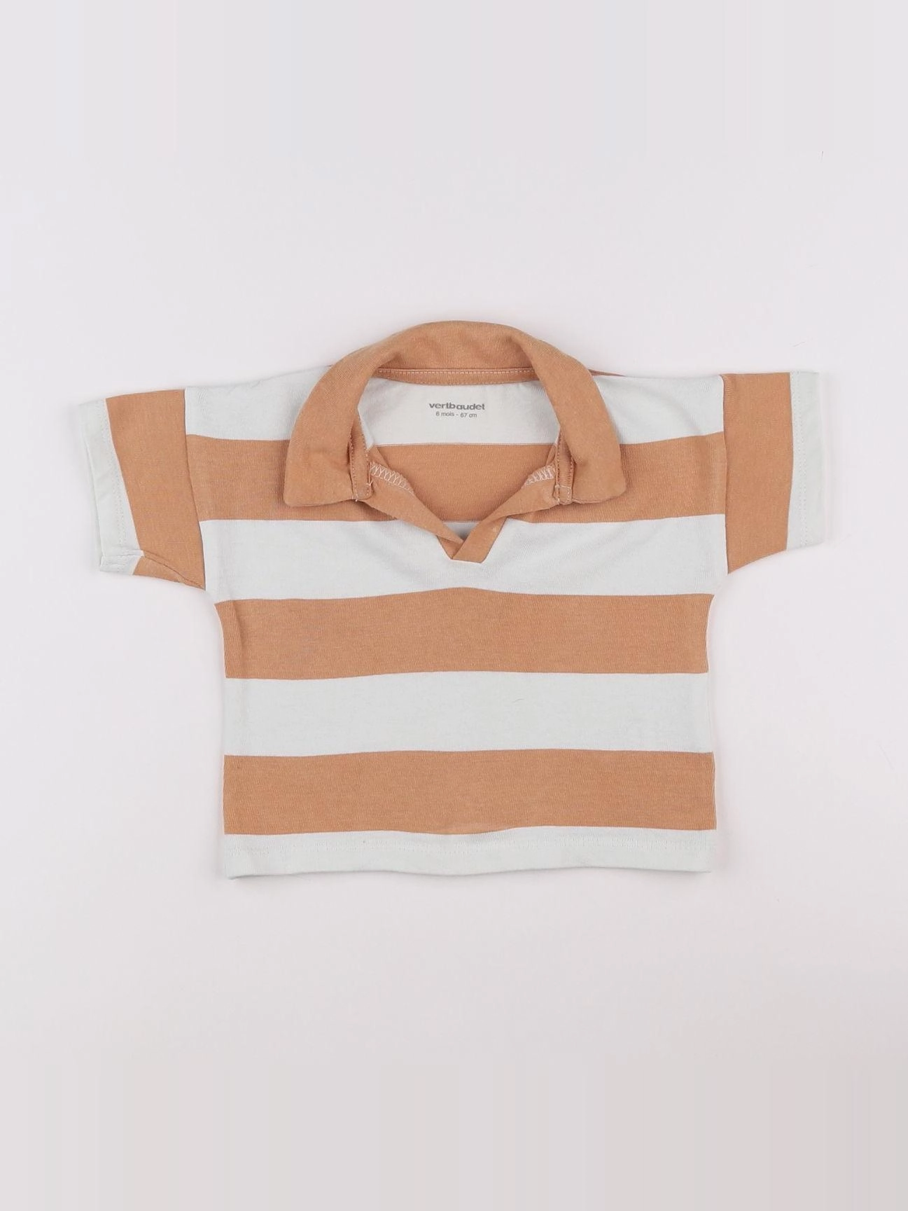 Vertbaudet - polo blanc, orange - 6 mois