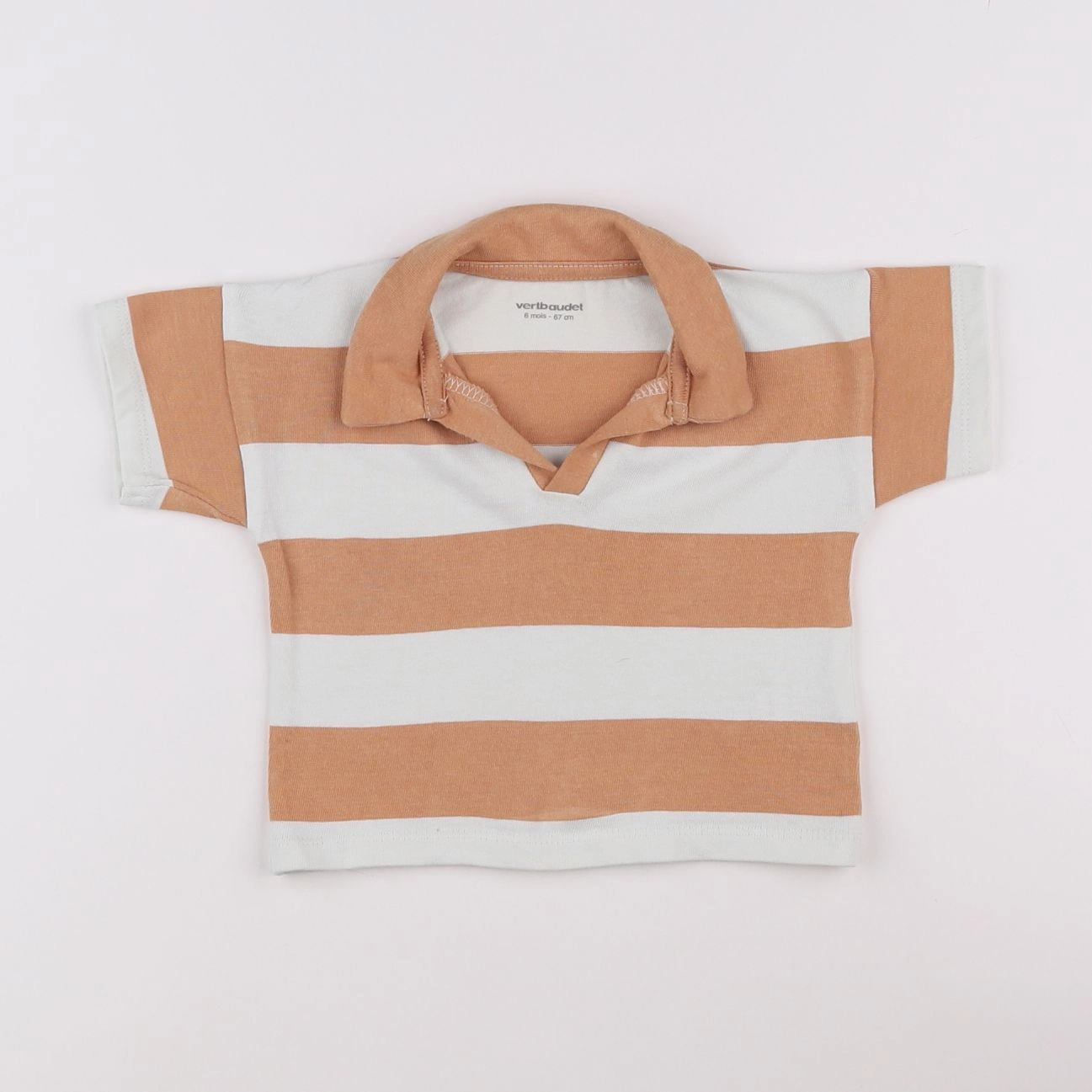 Vertbaudet - polo blanc, orange - 6 mois