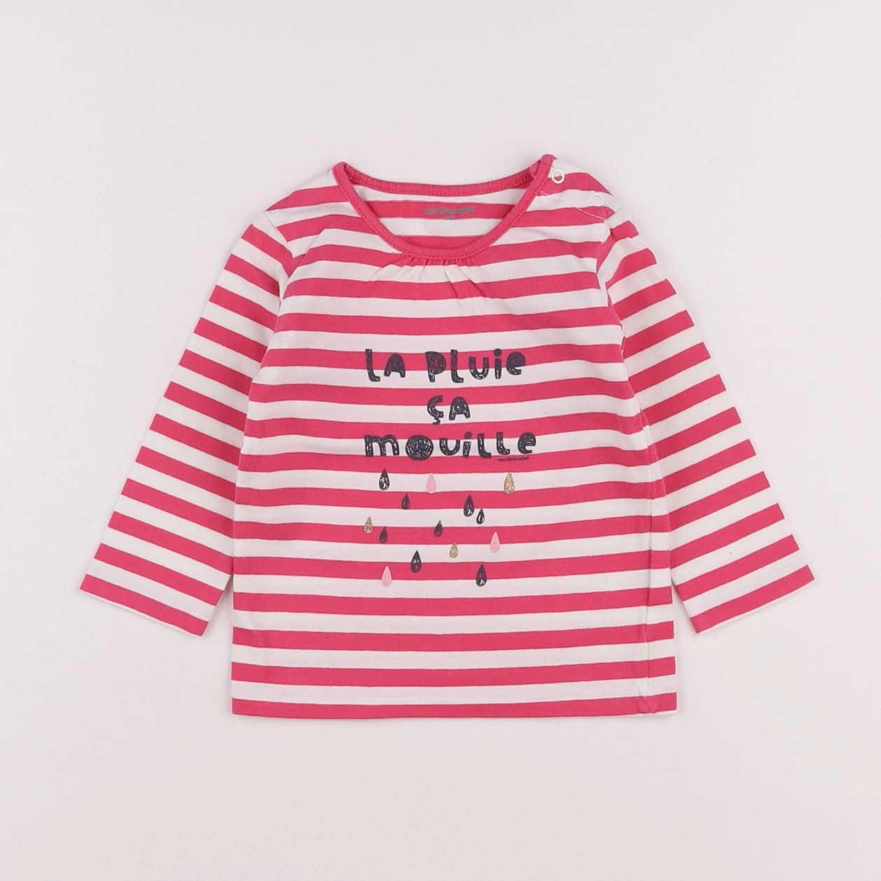 Vertbaudet - tee-shirt blanc, rose - 6 mois