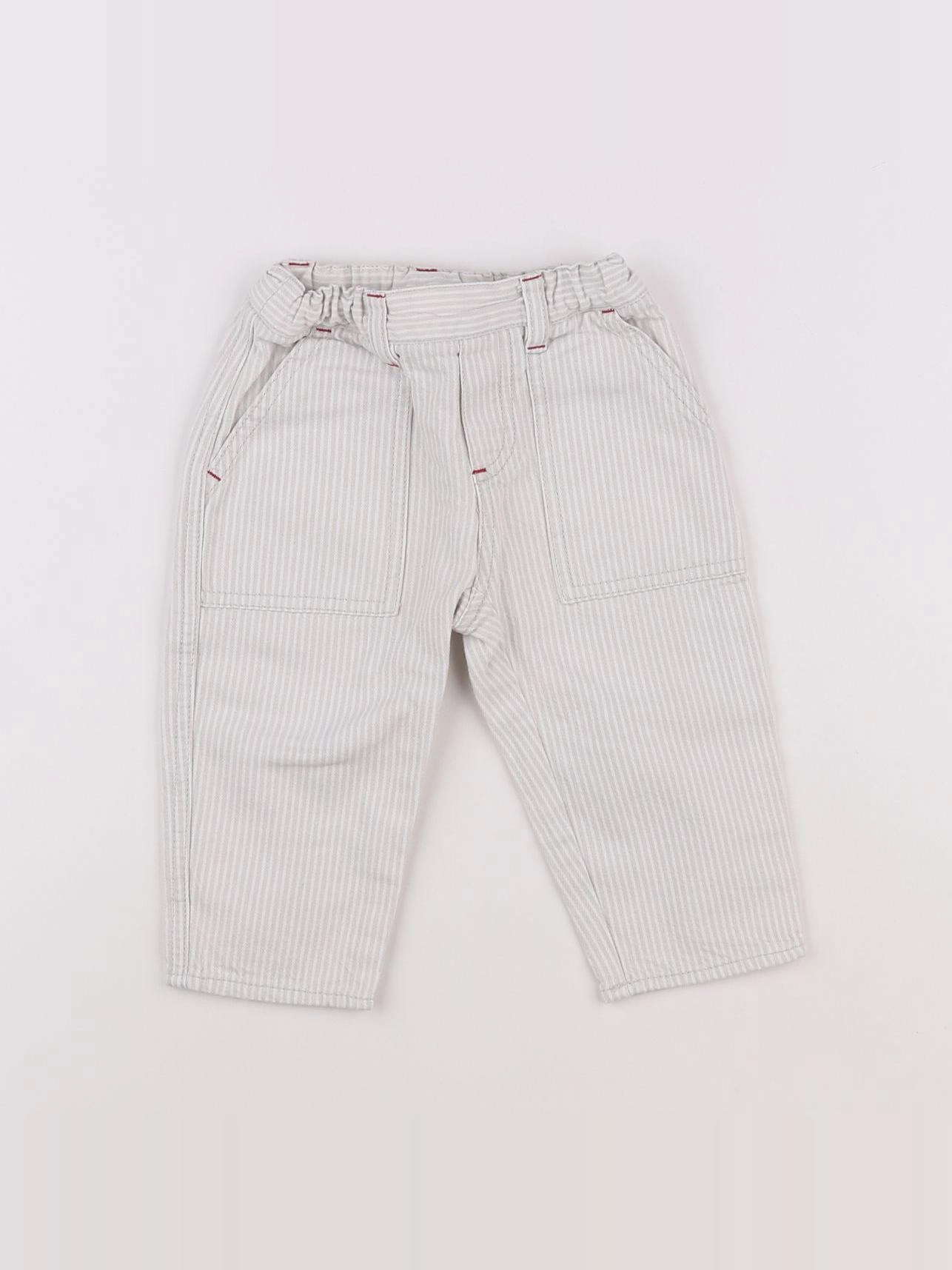 Petit Bateau - pantalon blanc, gris - 12 mois