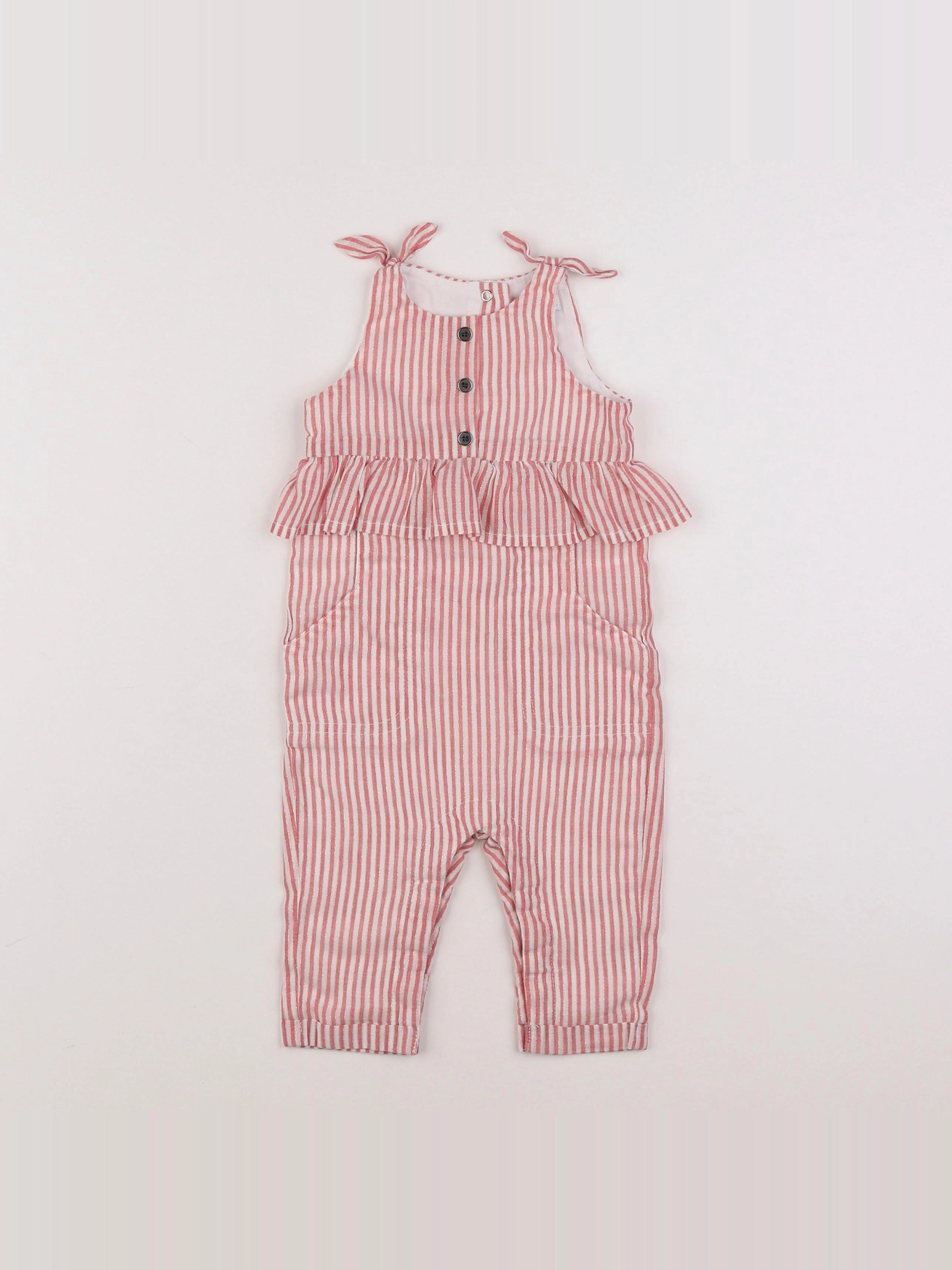 Vertbaudet - salopette blanc, rose - 6 mois