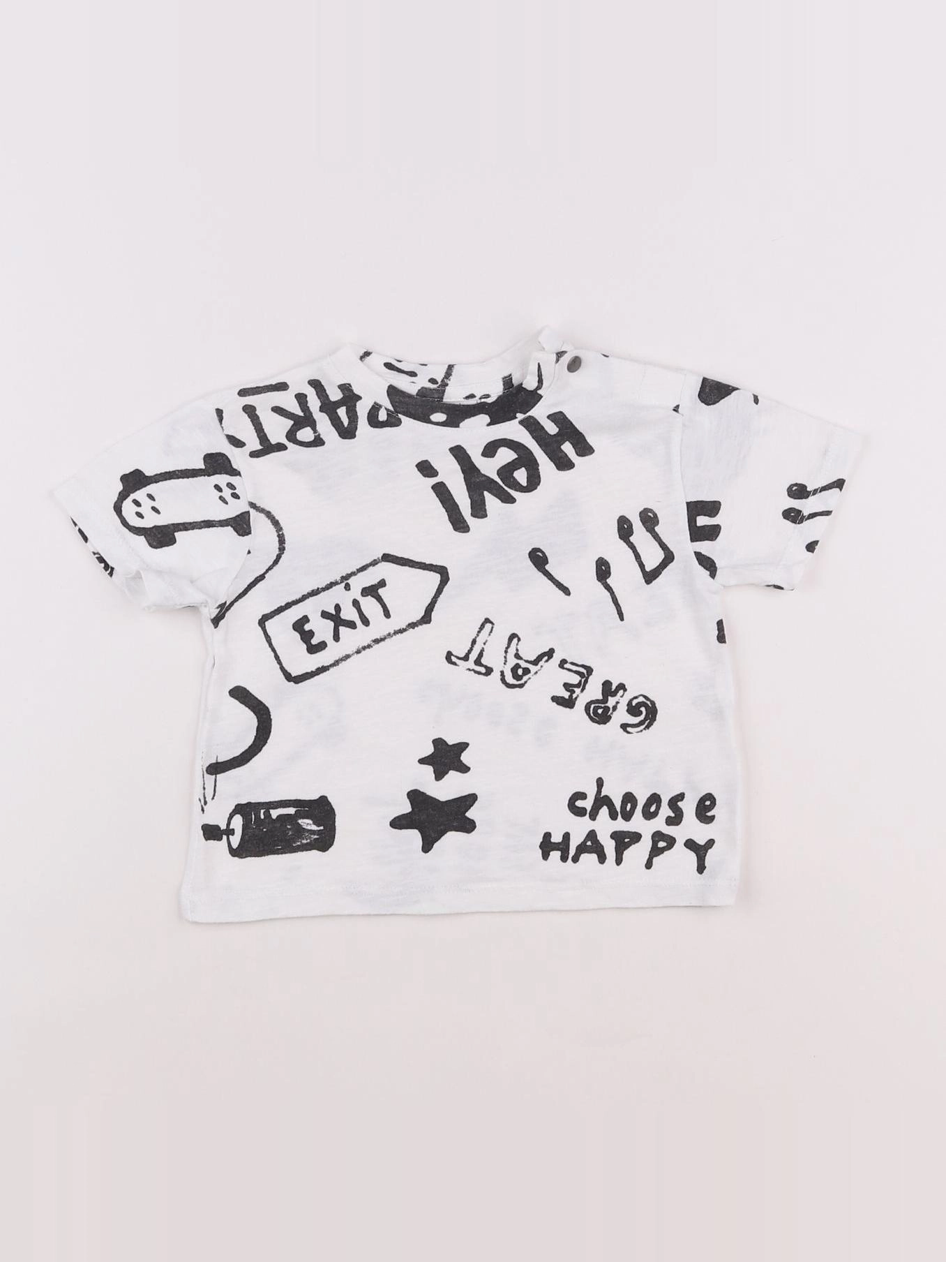 Zara - tee-shirt blanc, noir - 3/6 mois