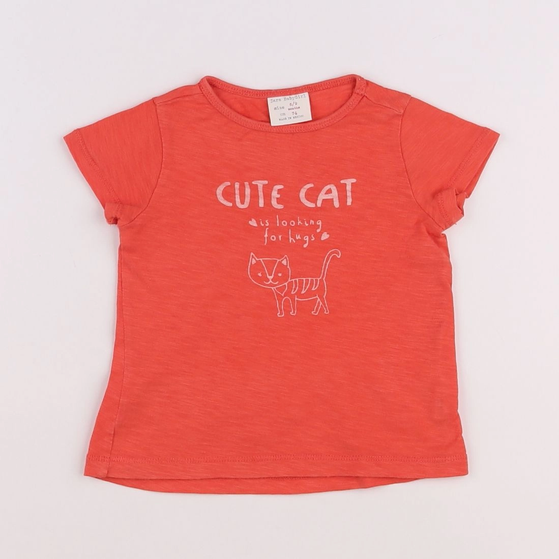 Zara - tee-shirt orange - 6/9 mois
