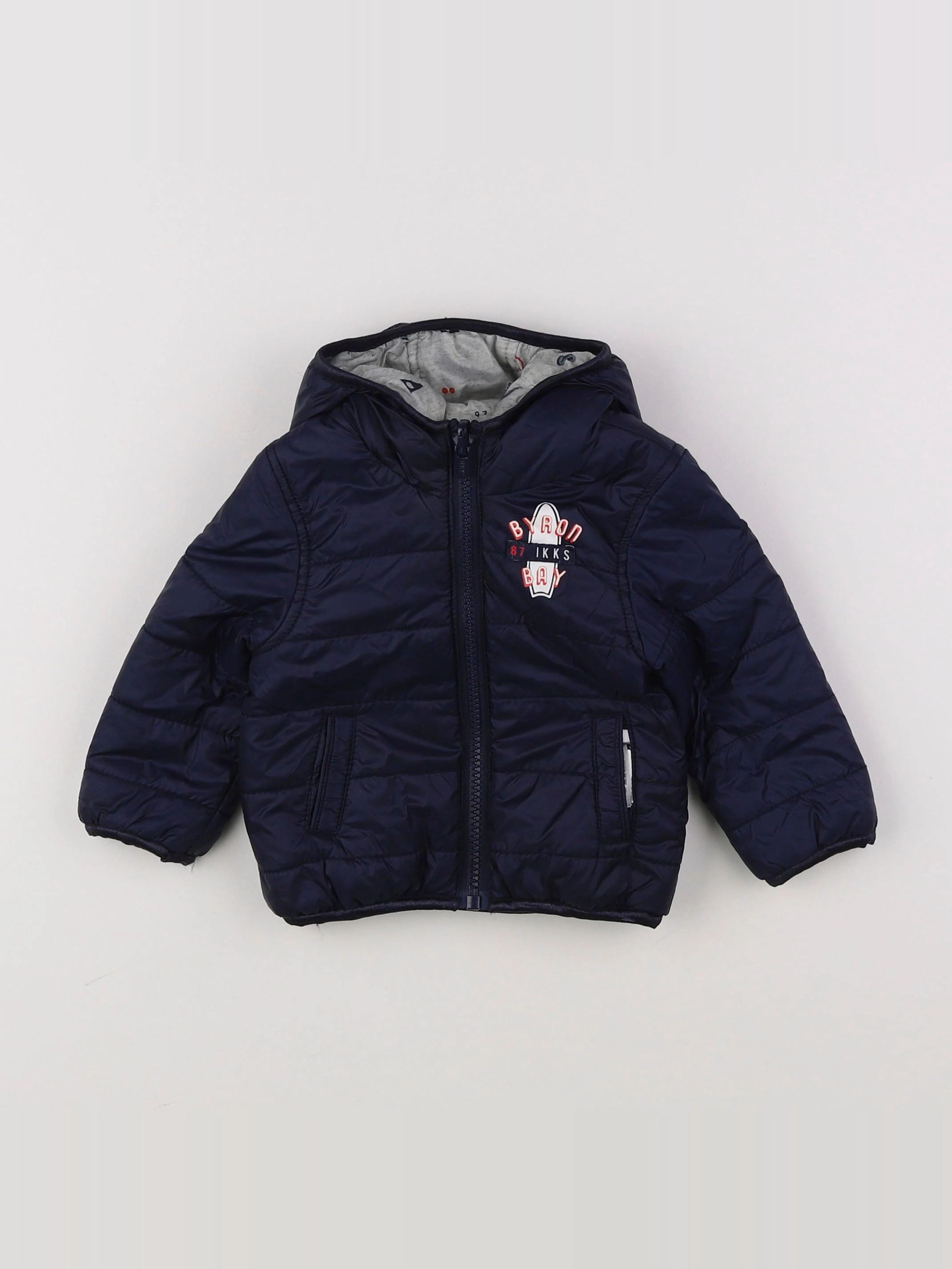 IKKS - doudoune réversible gris, bleu - 12 mois