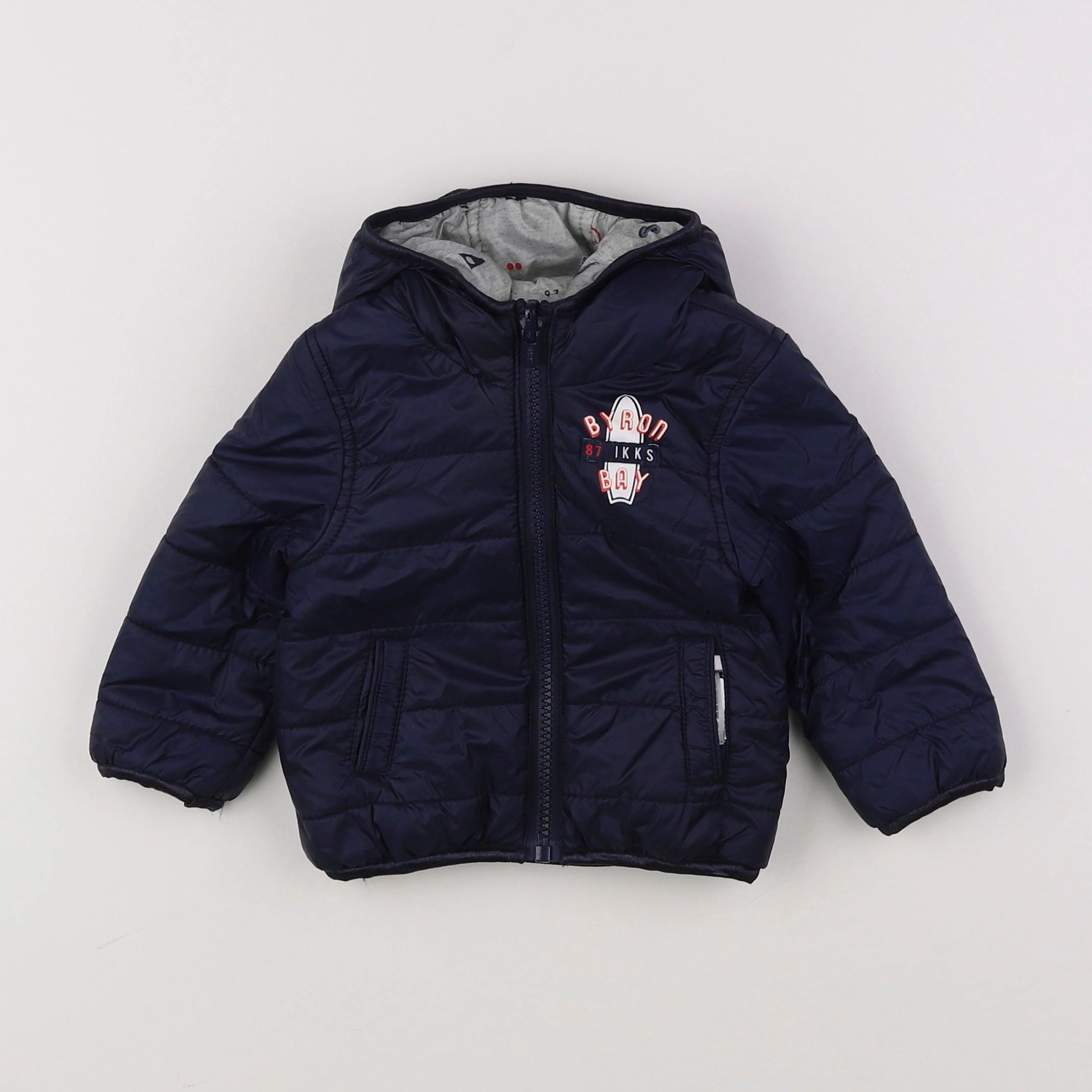 IKKS - doudoune réversible gris, bleu - 12 mois
