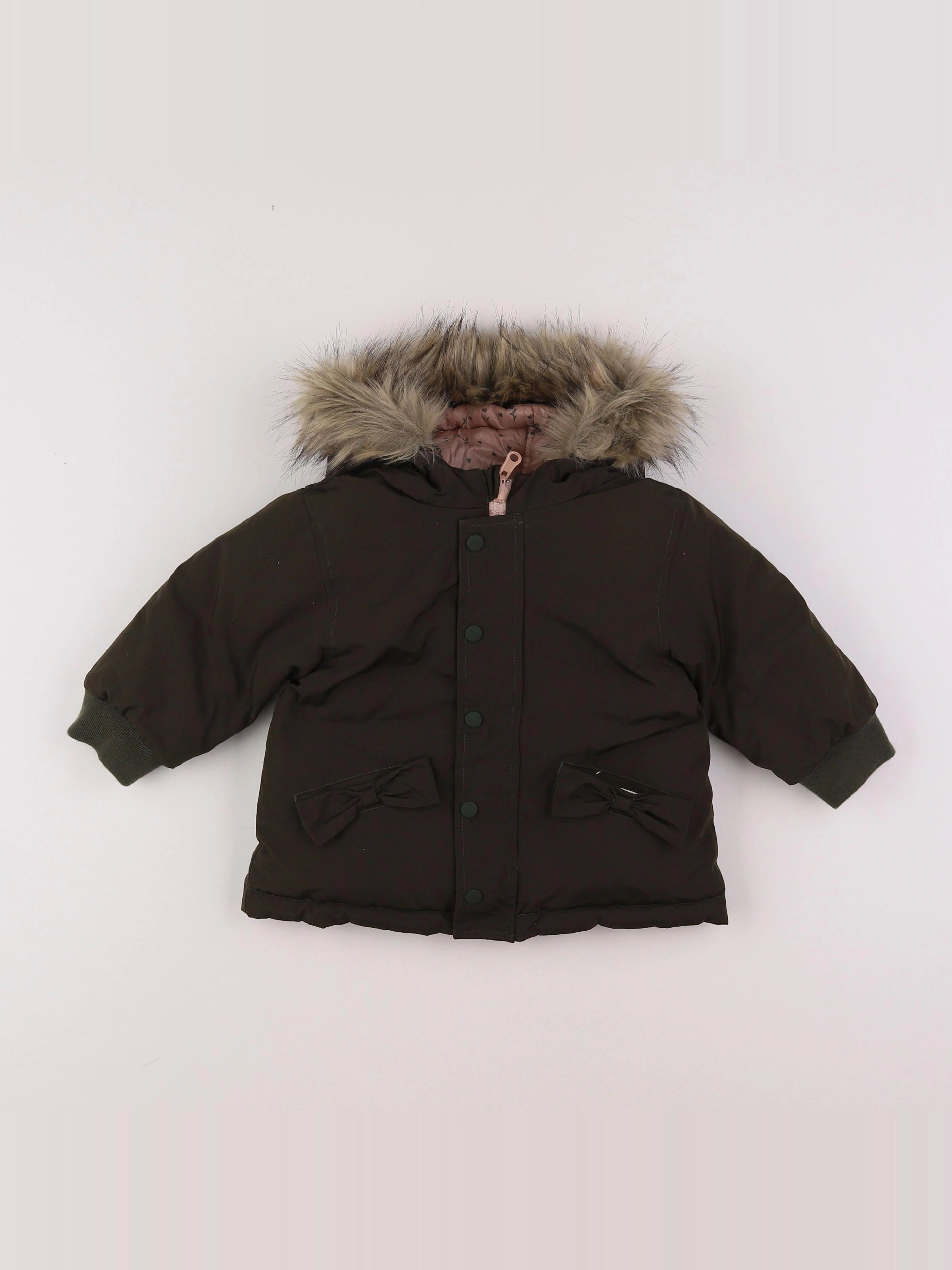 Vertbaudet - parka réversible vert, rose - 12 mois