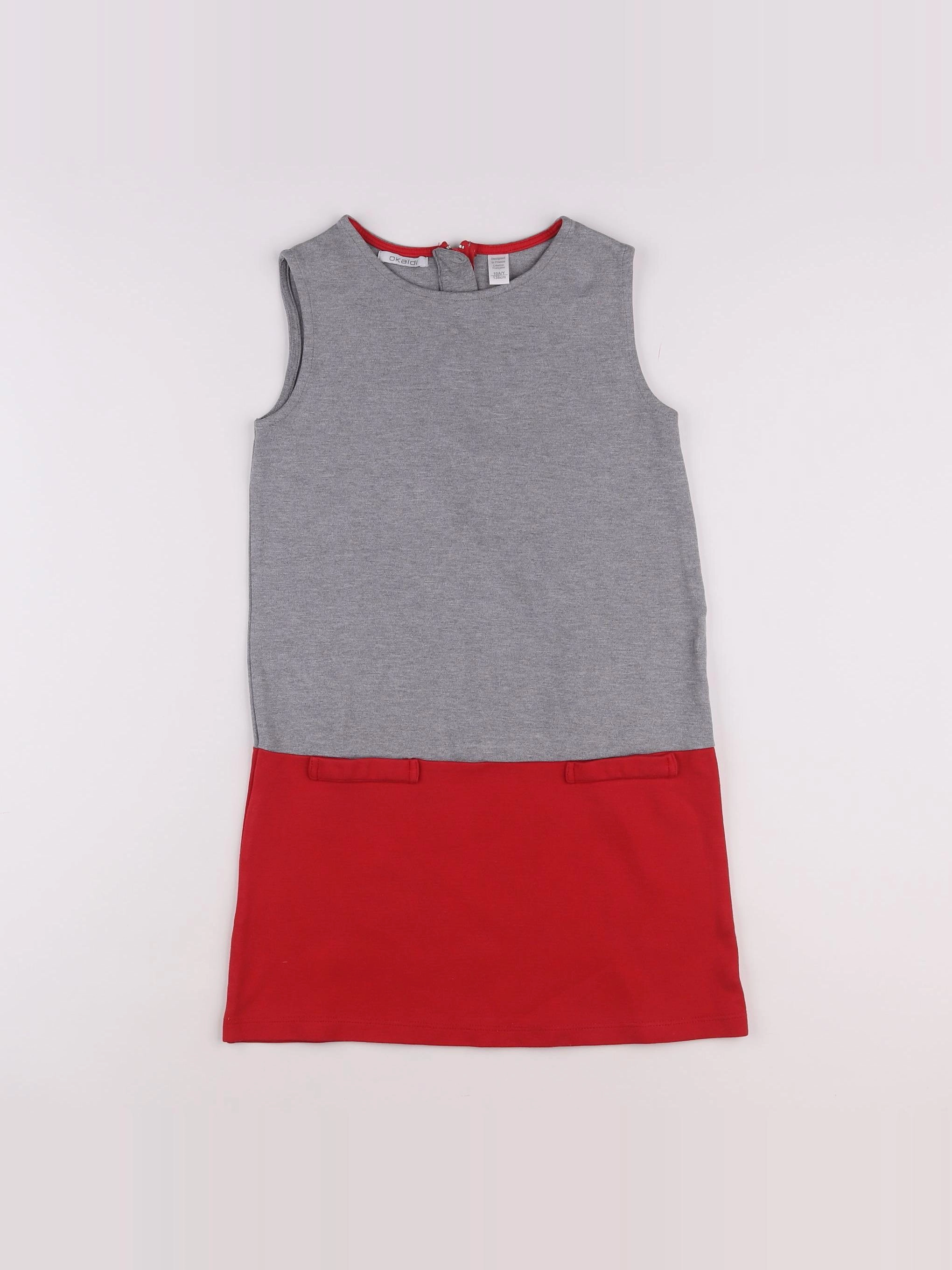 Okaidi - robe gris, rouge - 10 ans