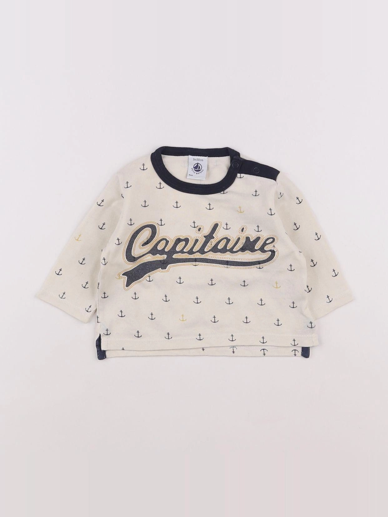 Petit Bateau - tee-shirt beige, bleu - 3 mois