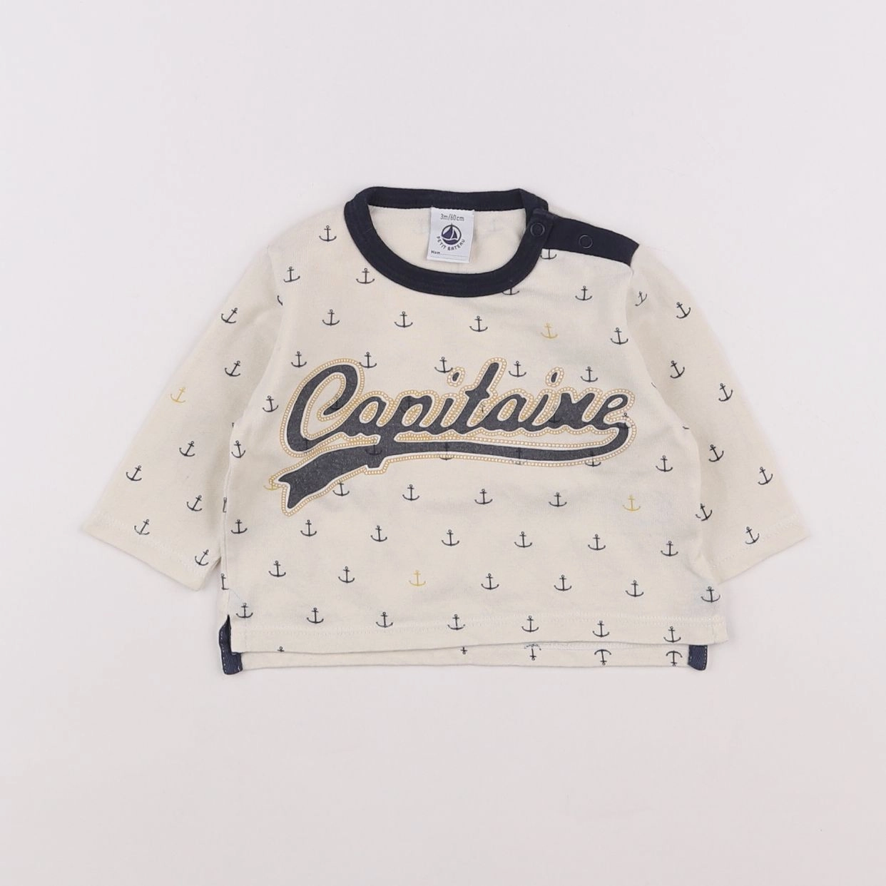 Petit Bateau - tee-shirt beige, bleu - 3 mois