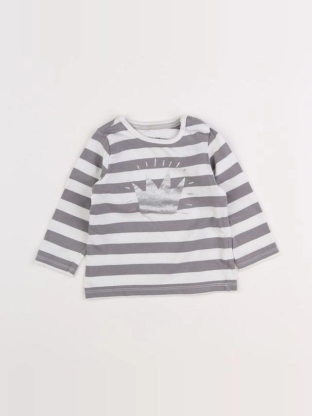 Vertbaudet - tee-shirt blanc, gris - 12 mois