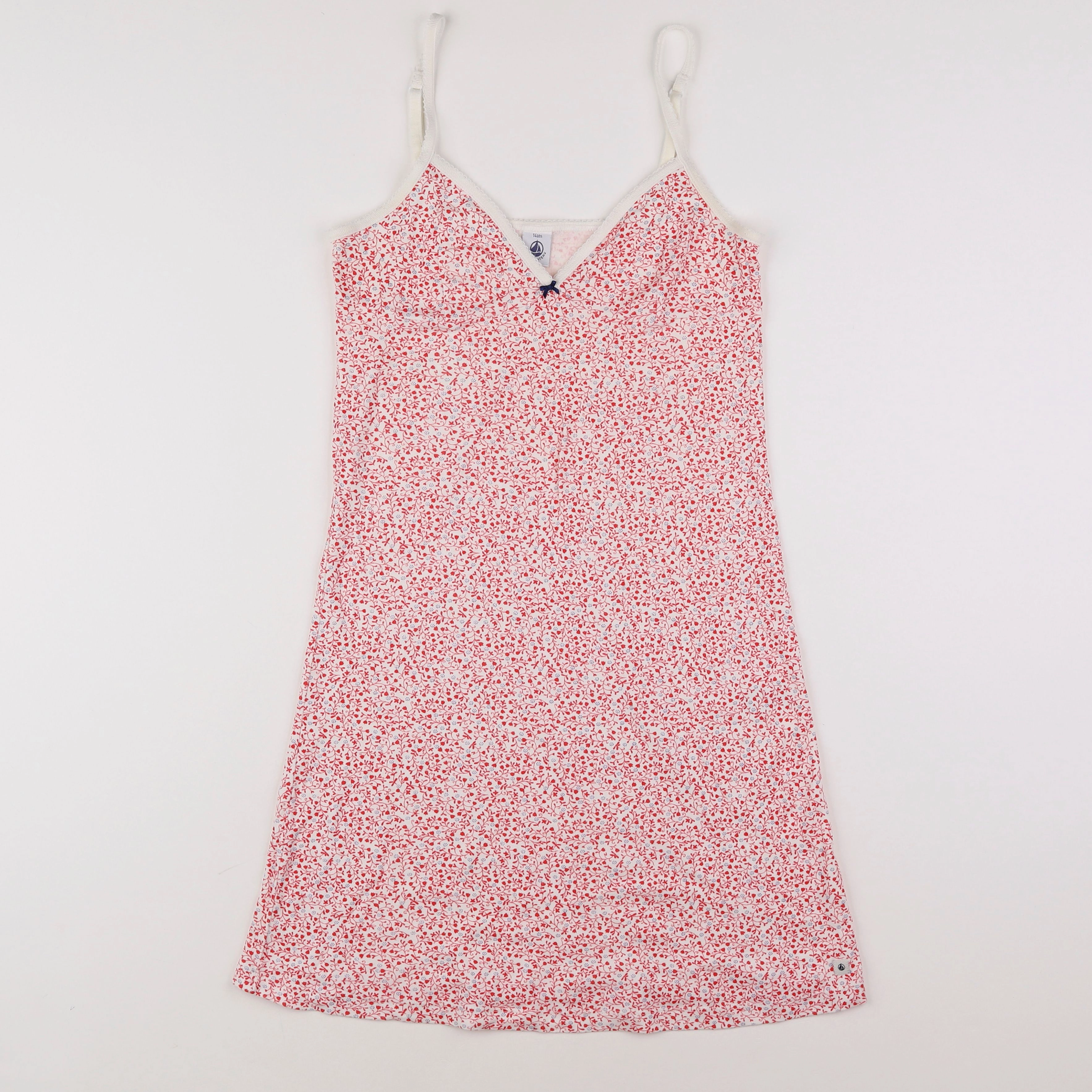 Petit Bateau - chemise de nuit coton blanc, rouge - 14 ans