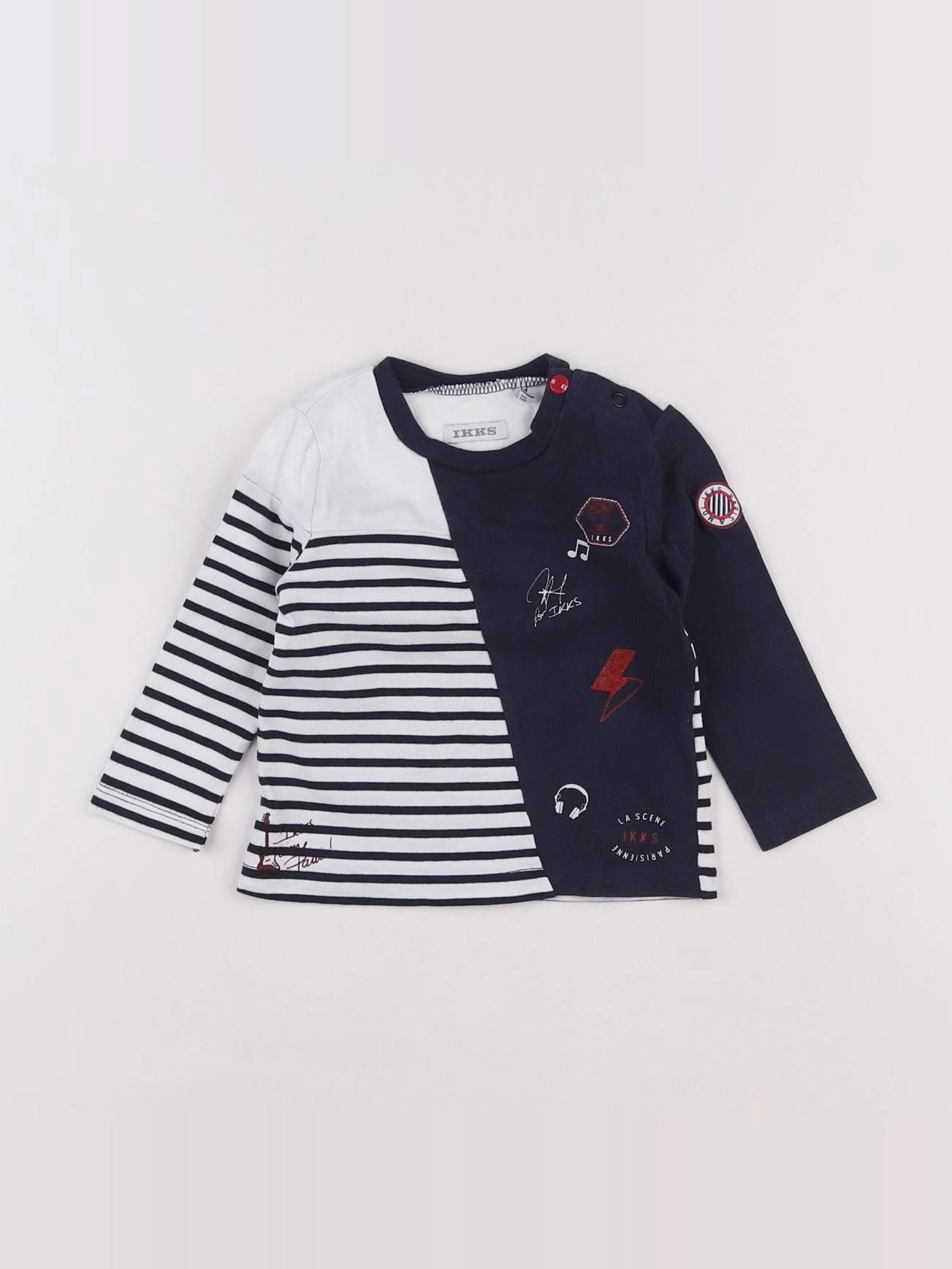 IKKS - tee-shirt bleu, blanc - 6 mois