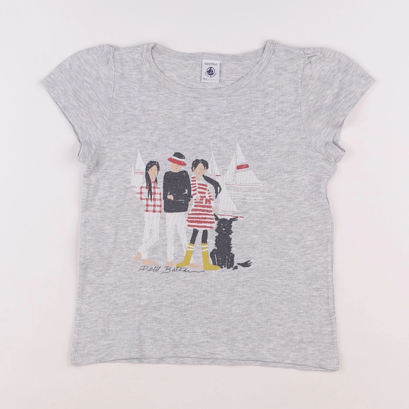 Petit Bateau - tee-shirt gris - 8 ans