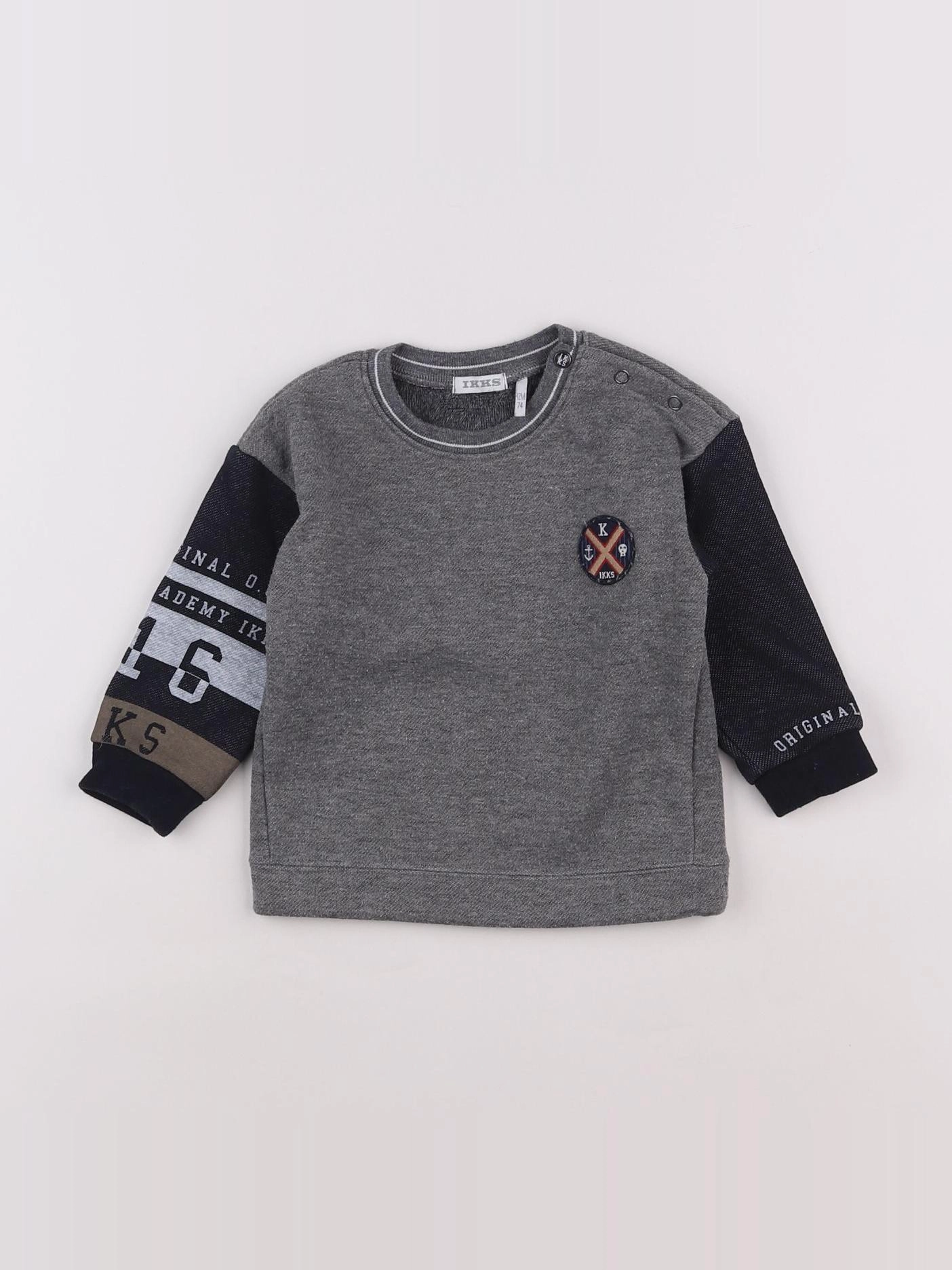 IKKS - sweat gris, bleu - 12 mois