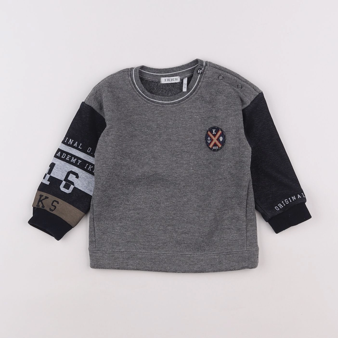 IKKS - sweat gris, bleu - 12 mois