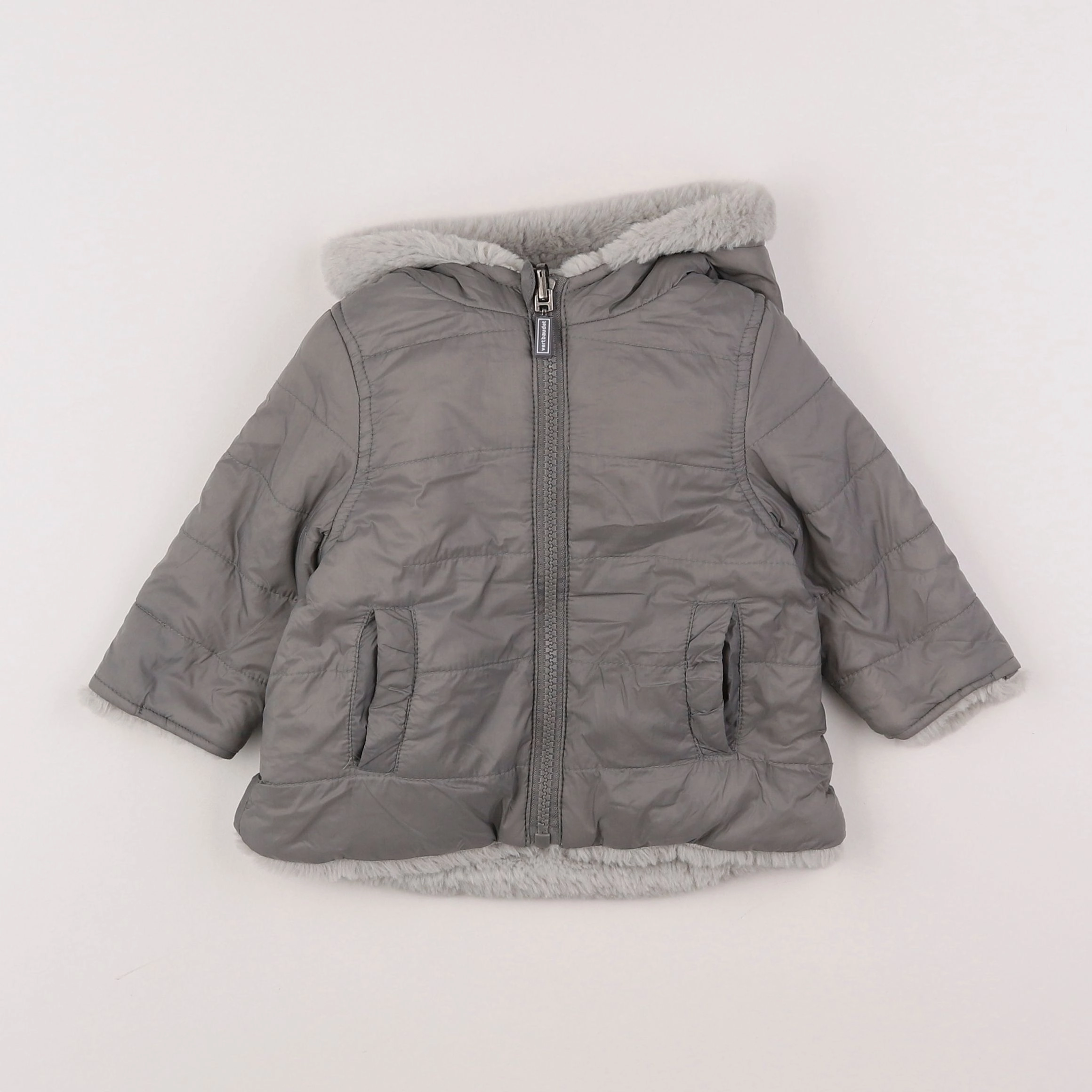 Vertbaudet - veste réversible, doublé gris - 6 mois