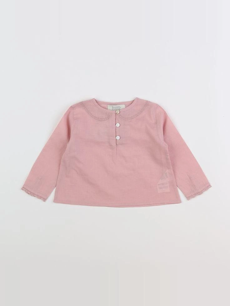 Bonnet à Pompon - blouse rose - 9 mois