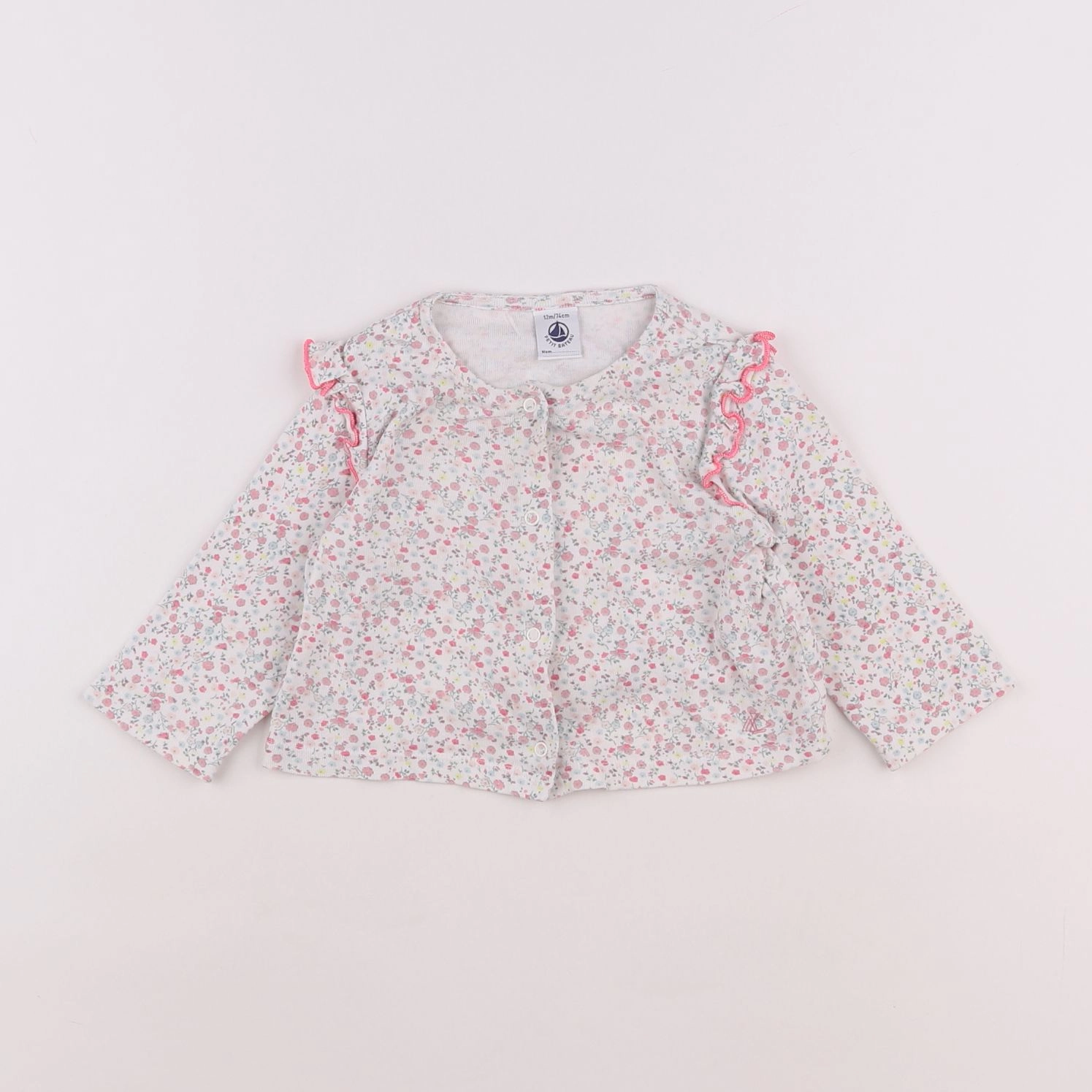 Petit Bateau - tee-shirt blanc, rose - 12 mois