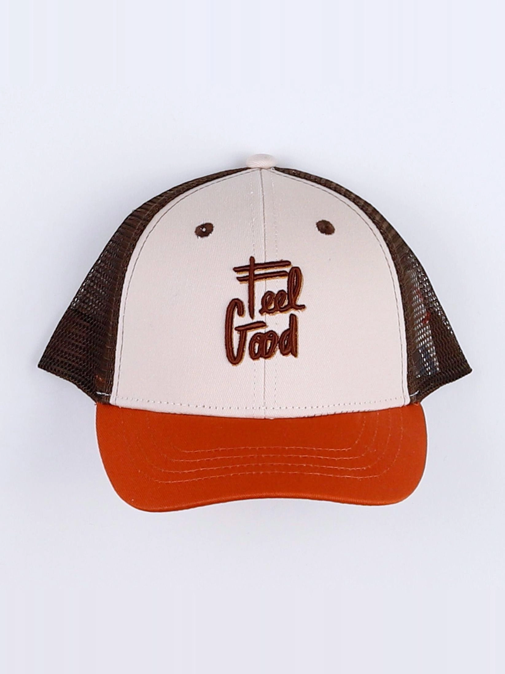 Chamaye - casquette "FEEL GOOD" marron. orange - 7/12 ans"