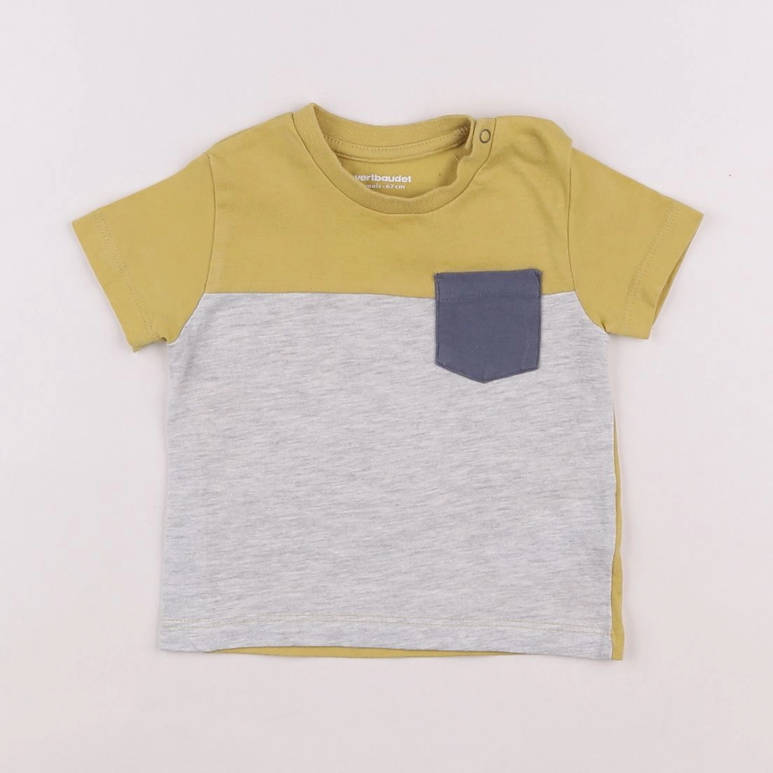 Vertbaudet - tee-shirt jaune, gris - 6 mois