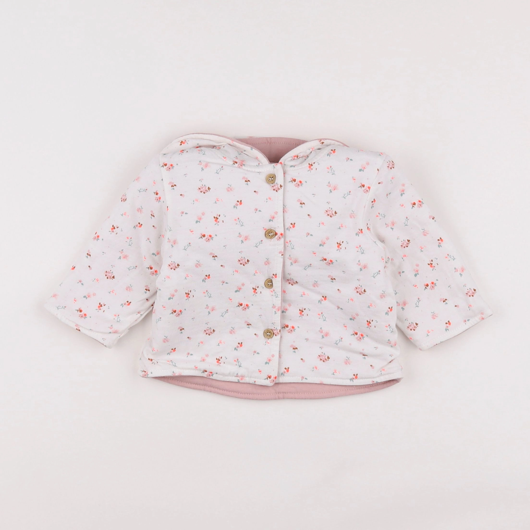 Vertbaudet - sweat blanc, rose - 3 mois