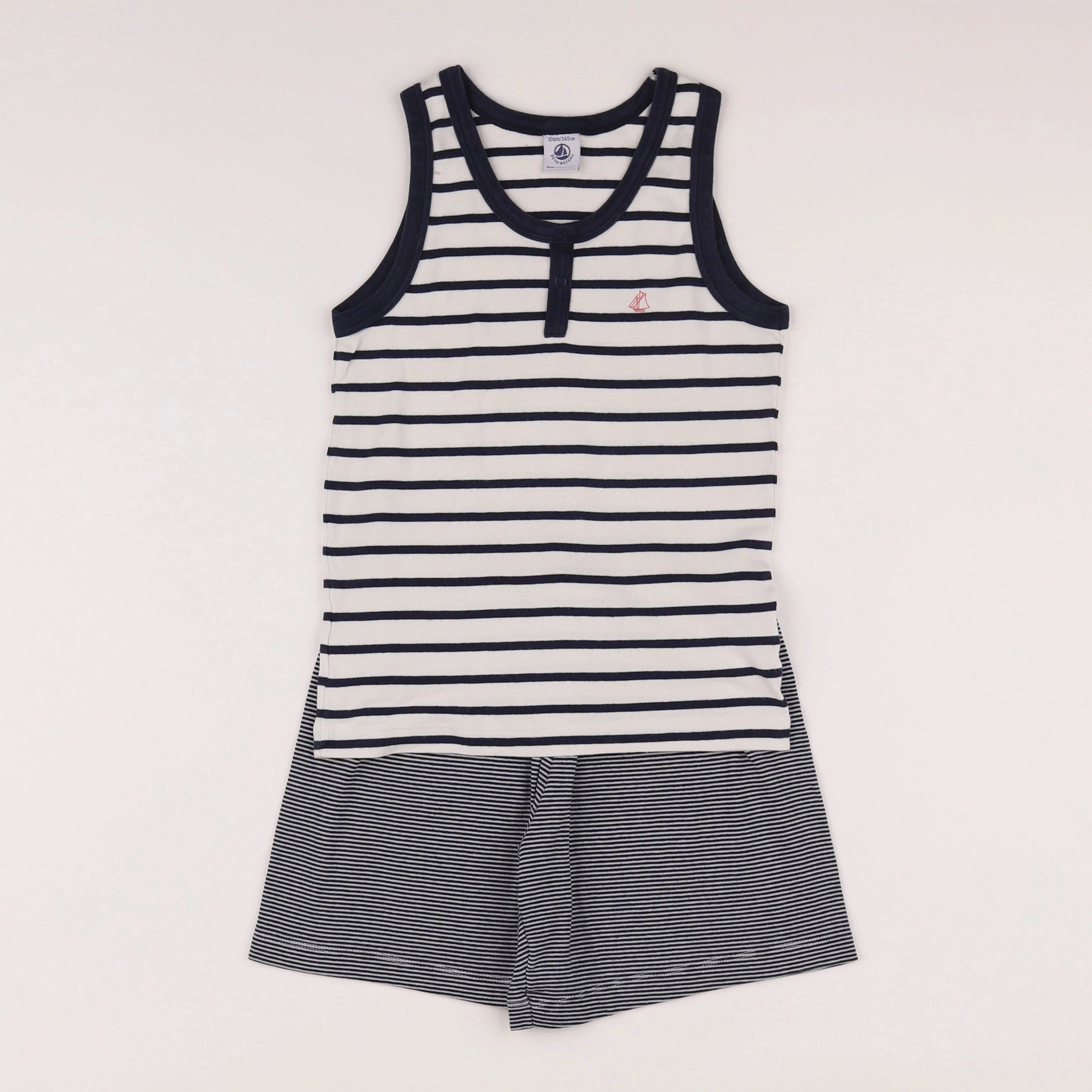 Petit Bateau - pyjama coton bleu, blanc - 10 ans