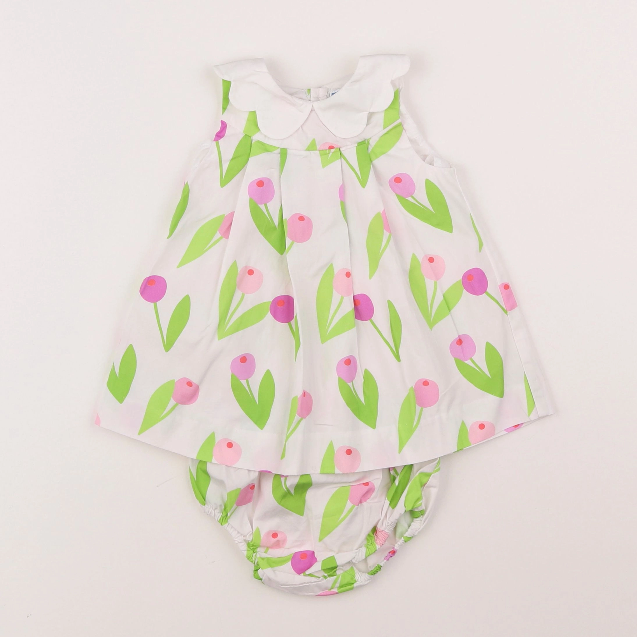 Jacadi - robe blanc, vert, rose - 6 mois
