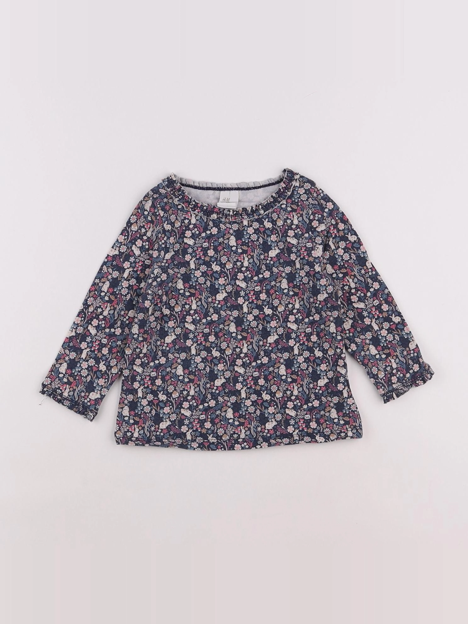 H&M - tee-shirt bleu, rose - 9/12 mois